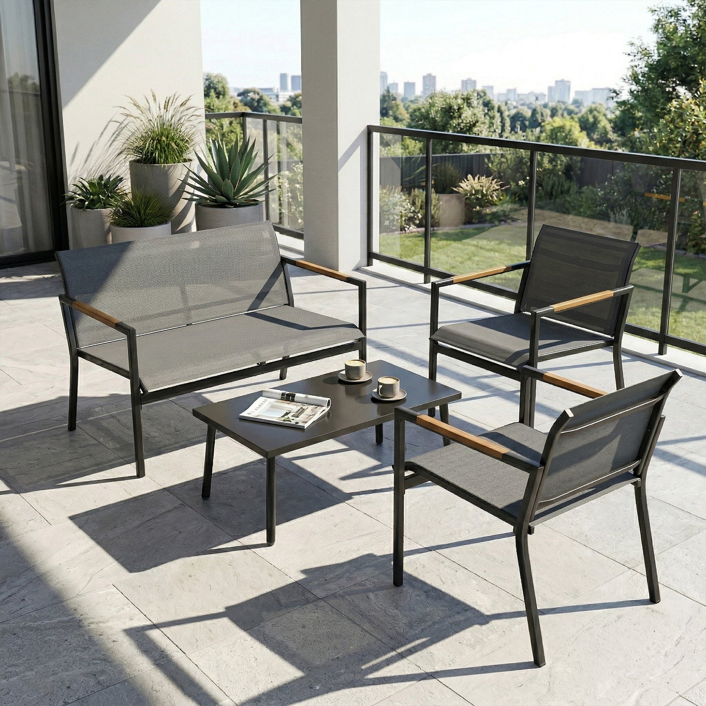 4 Seater Garden Furniture Set with Loveseat, Armchairs, Table