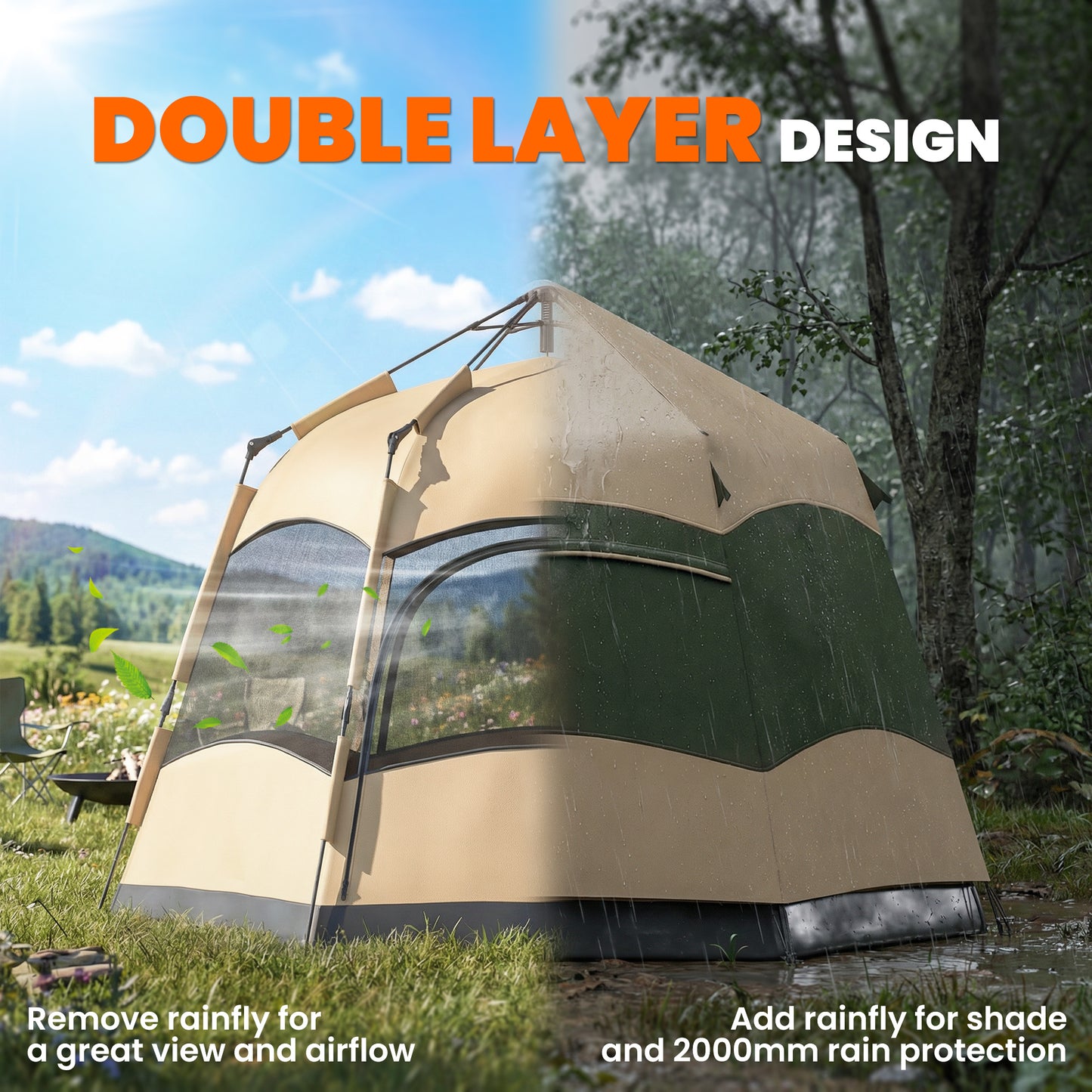 Double Layer Instant Pop Up Tent with Rainfly