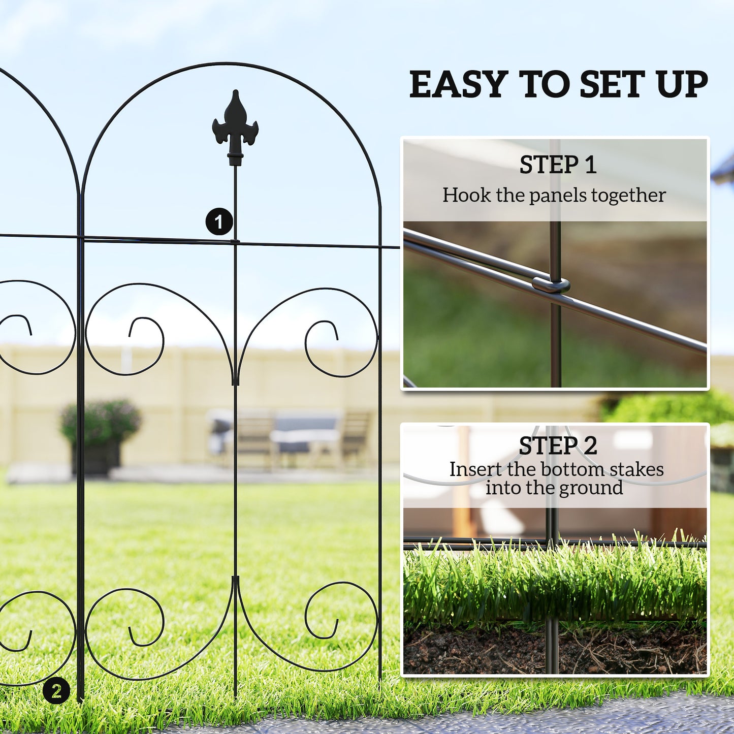 Decorative Garden Fencing, 8PCs 44in x 12.5ft Outdoor Picket Fence