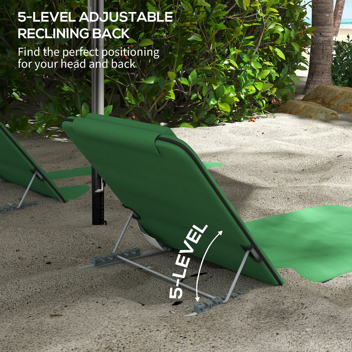 Set of Two Metal Frame Beach Chairs, with Reclining Backs