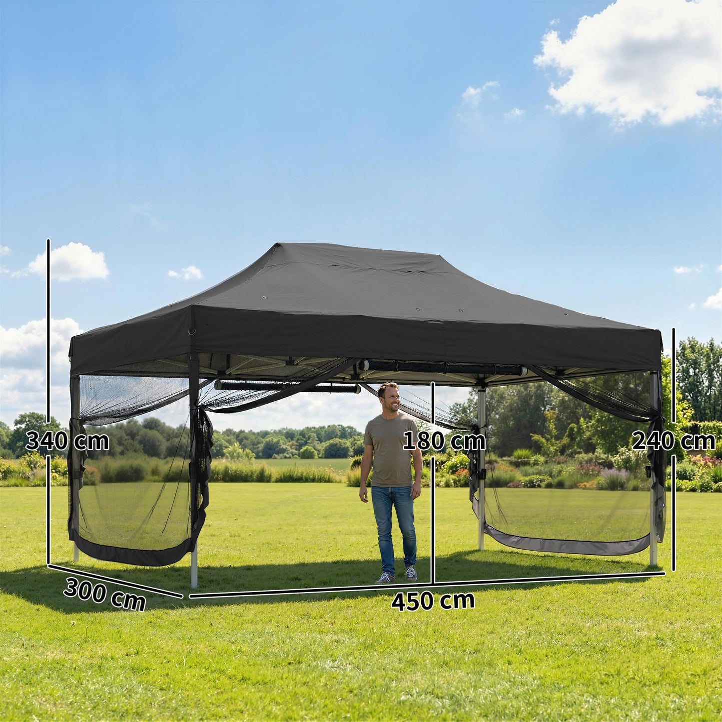 3 x 4.5 m Pop Up Gazebo with Mesh Nettings