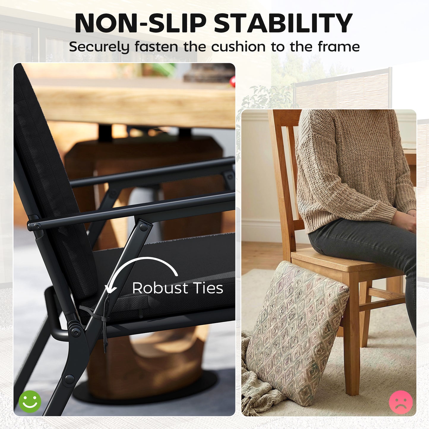 Outdoor Seat Cushions Set of 2 with Ties, Waterproof Garden Seat Pads