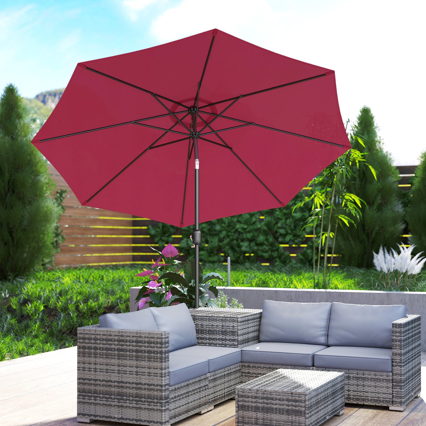 3(m) Tilting Parasol Garden Umbrellas, Outdoor Sun Shade with 8 Ribs