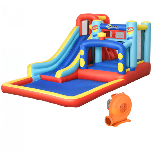 4-in-1 Bouncy Castle, with Slide, Trampoline, Climbing Wall, Blower