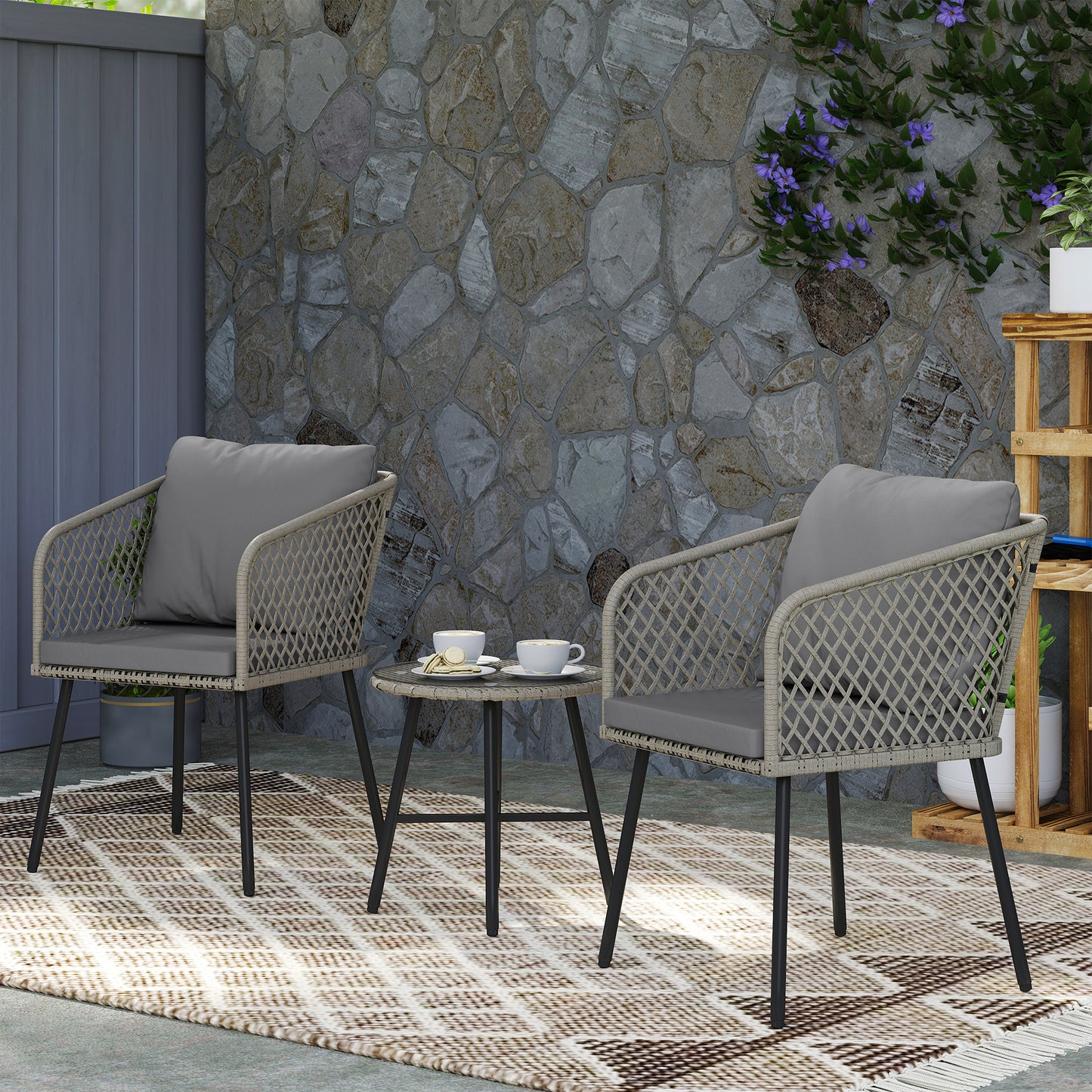 Three-Piece Cut-Out Rattan Chair and Table Set