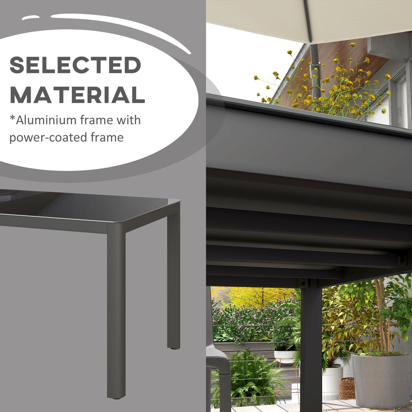 150cm x 88cm Aluminium Table, with Glass Tabletop