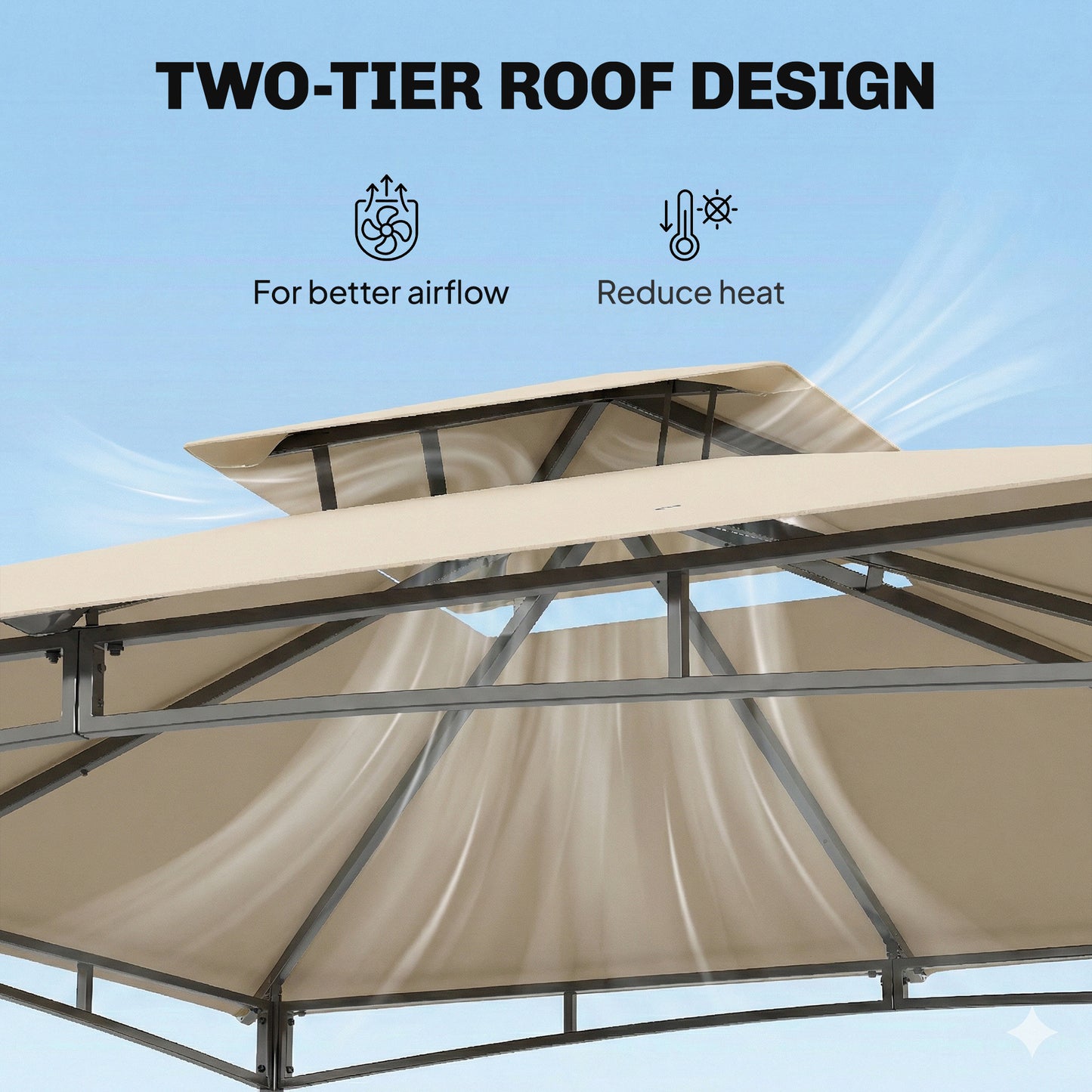 3 x 3 m Gazebo, Garden Gazebo with 2-Tier Roof, Metal Frame