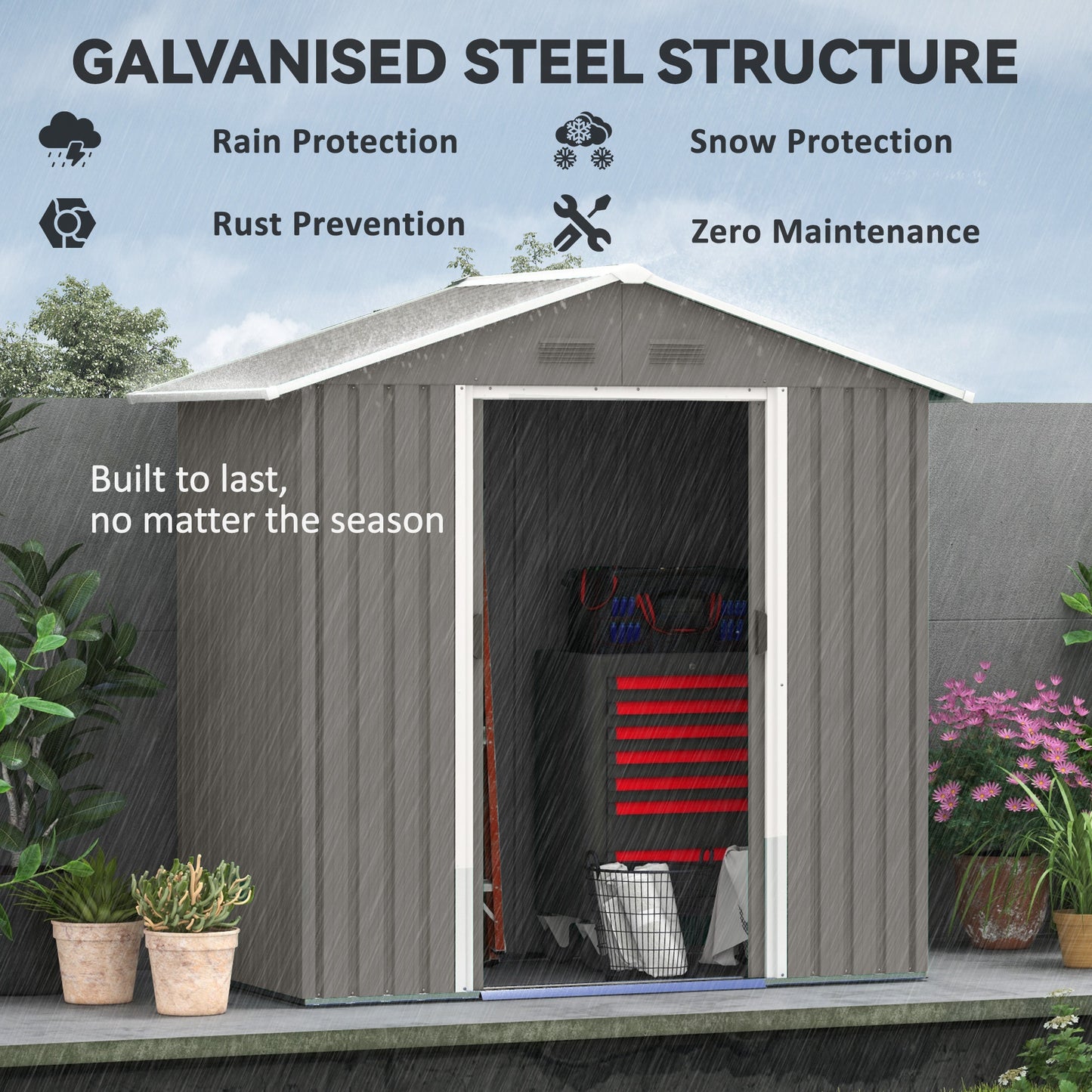 6.5ft x 3.5ft Metal Garden Storage Shed for Outdoor Tool Storage