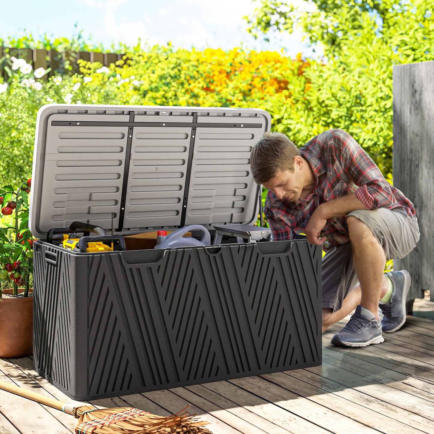 380L Waterproof Outdoor Storage Box, with Lockable Lid