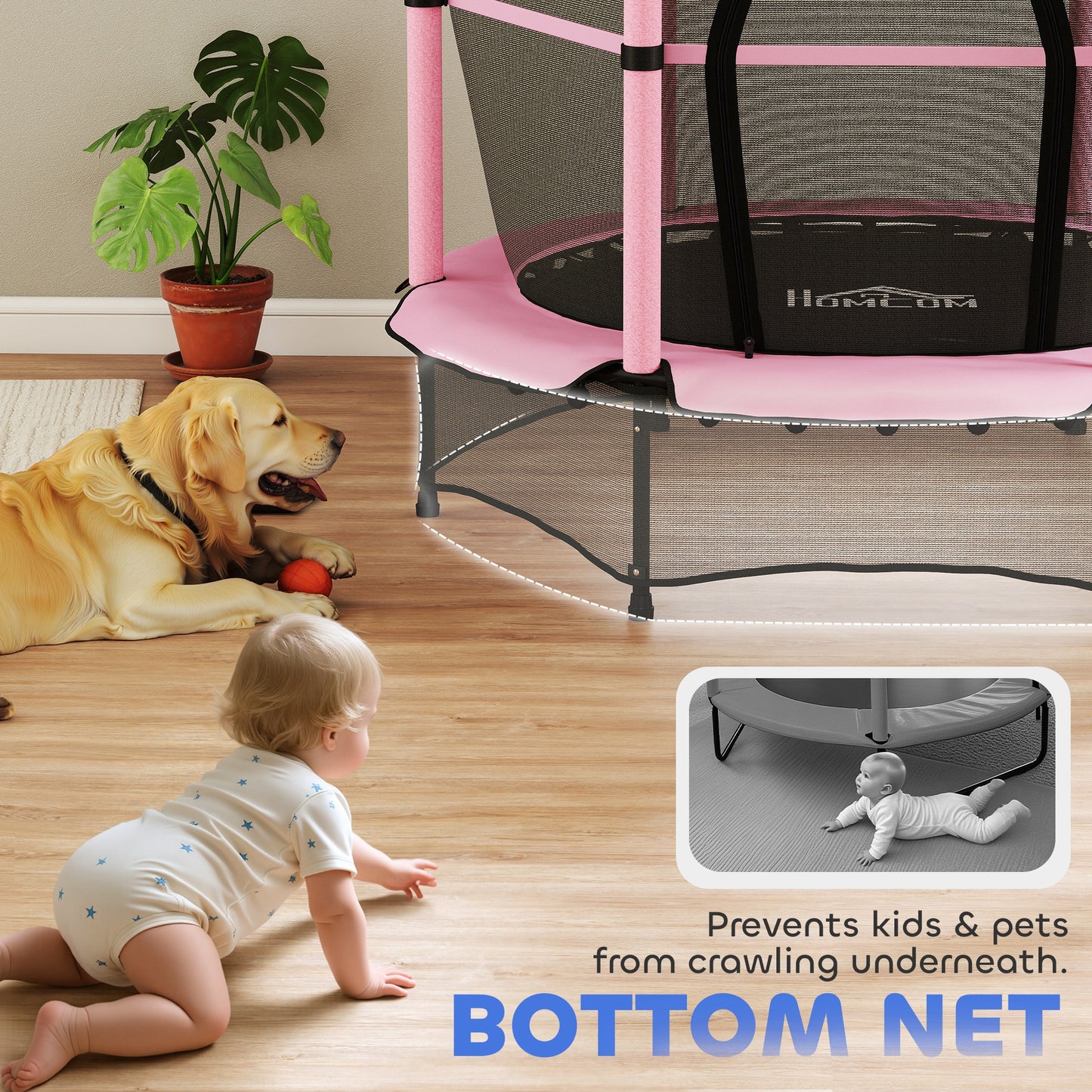 4.6FT/55" Kids Trampoline with Enclosure Net, Outdoor Indoor Use