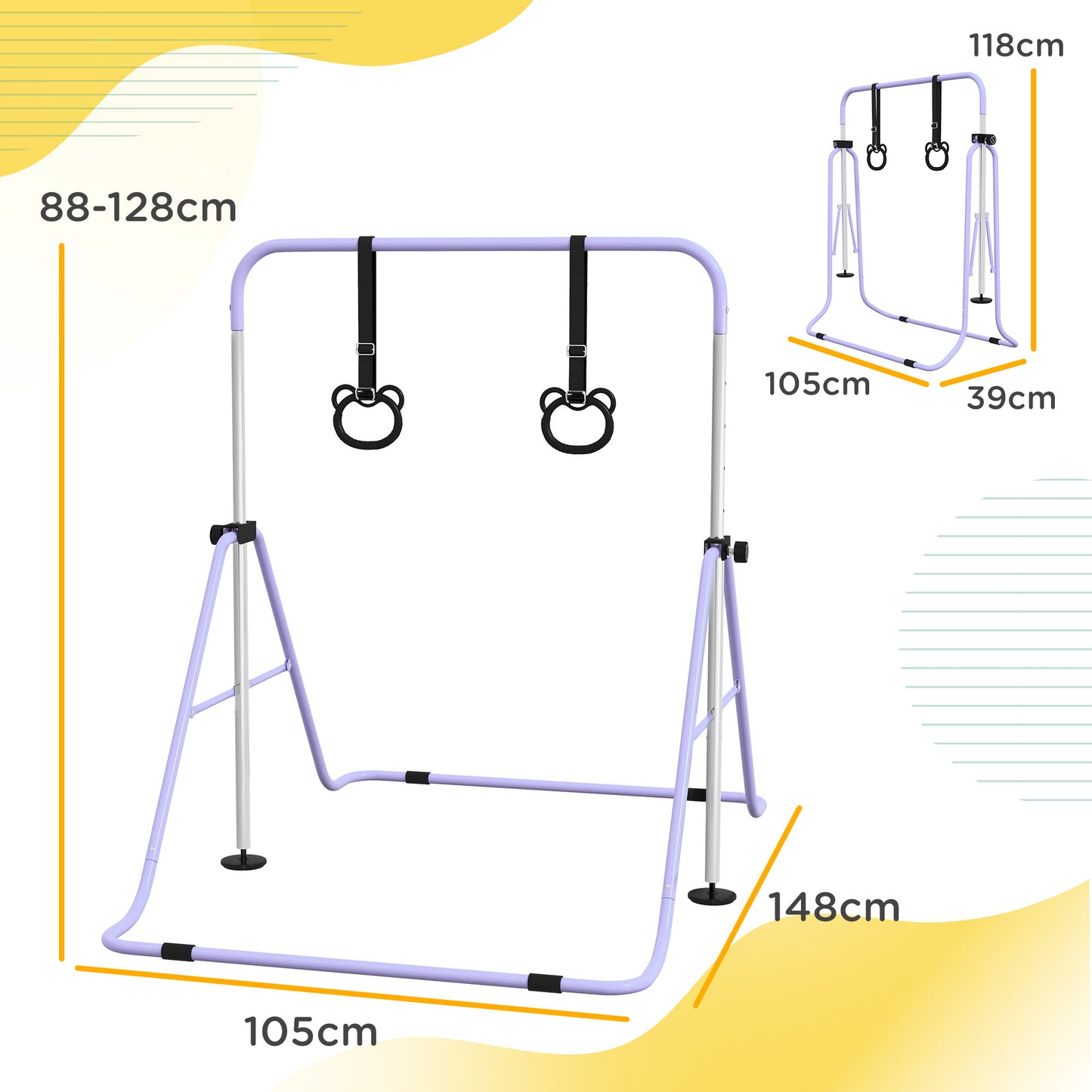 Adjustable Height, Foldable Kids Gymnastics Bar w/ Non-slip Rubber