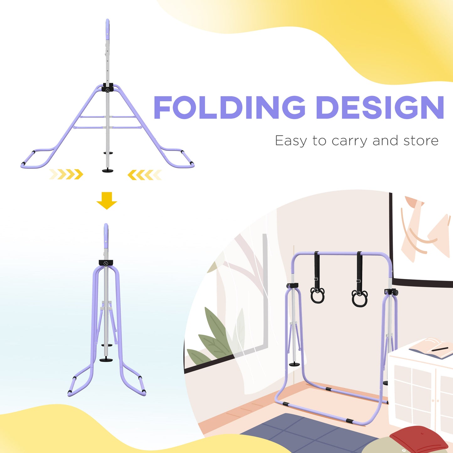 Adjustable Height, Foldable Kids Gymnastics Bar w/ Non-slip Rubber