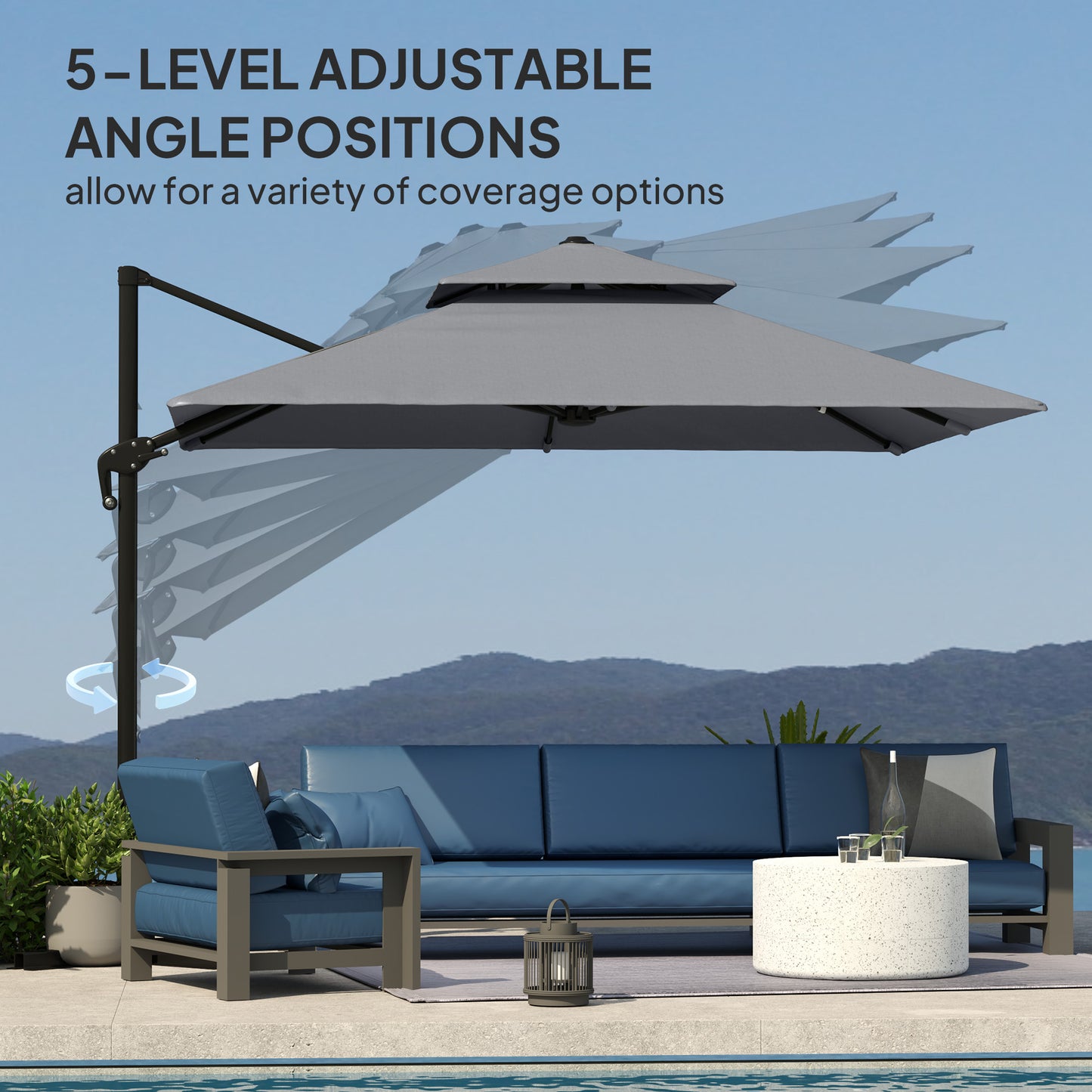 3 x 3(m) Cantilever Parasol with Aluminium Frame, Crank and Tilt