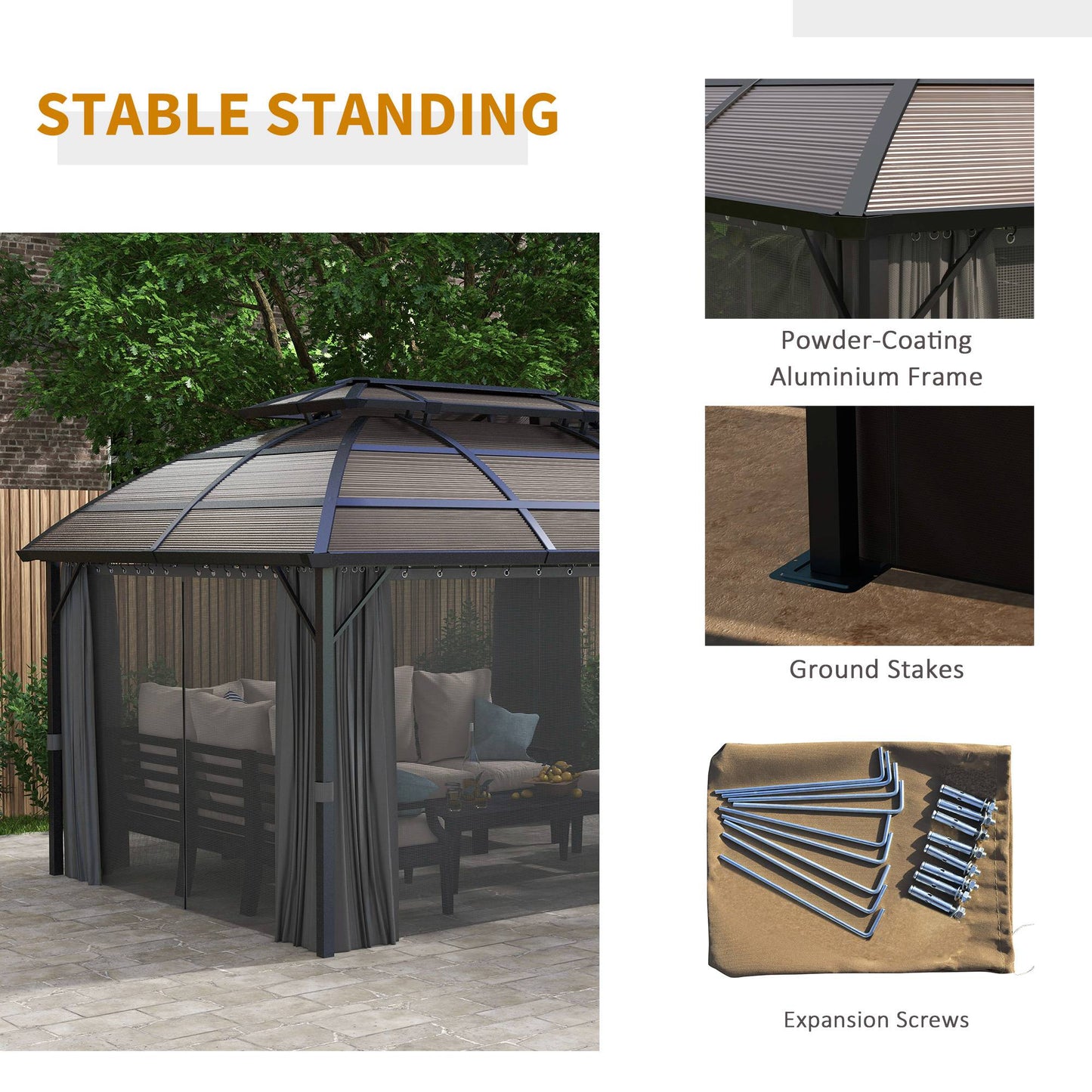4 x 3m Aluminium Frame Hard Gazebo, with Accessories