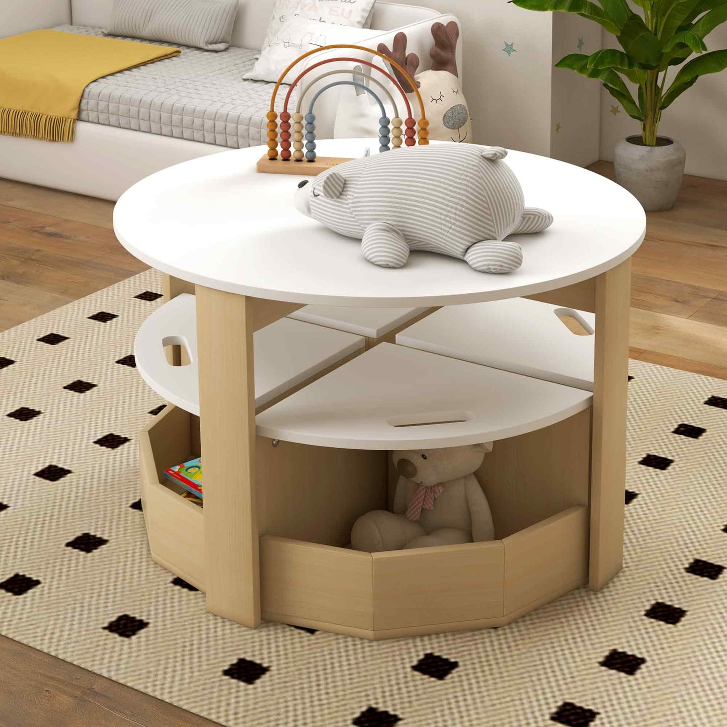 Five-Piece Kids Table and Chairs Set with Storage, for Ages 3-8 Years