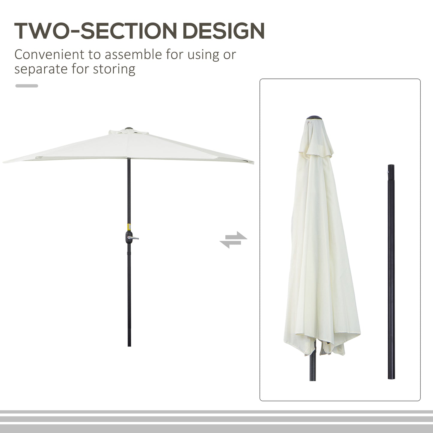 2.7m Garden Half Parasol, Outdoor Balcony Umbrella with 5 Steel Ribs