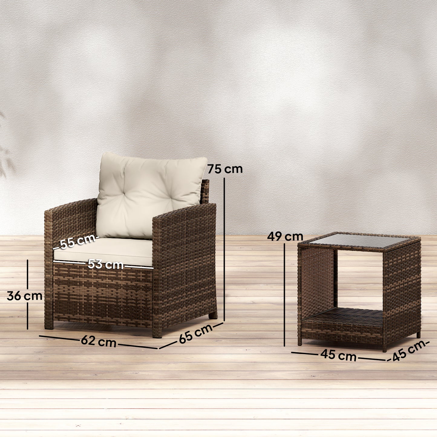 Rattan Bistro Set, 3 Piece Garden Furniture Set