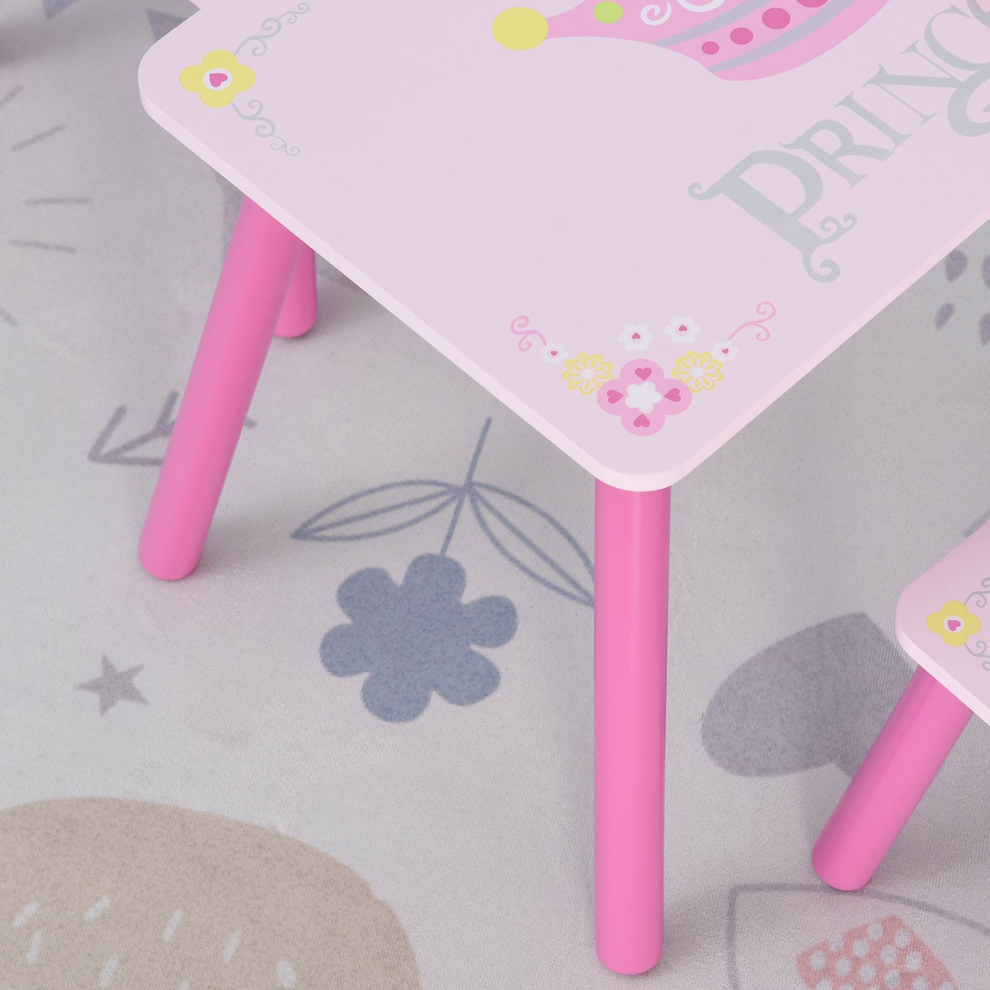 3 Pcs Kids and Table Chair Set Princess & Crown Theme Home