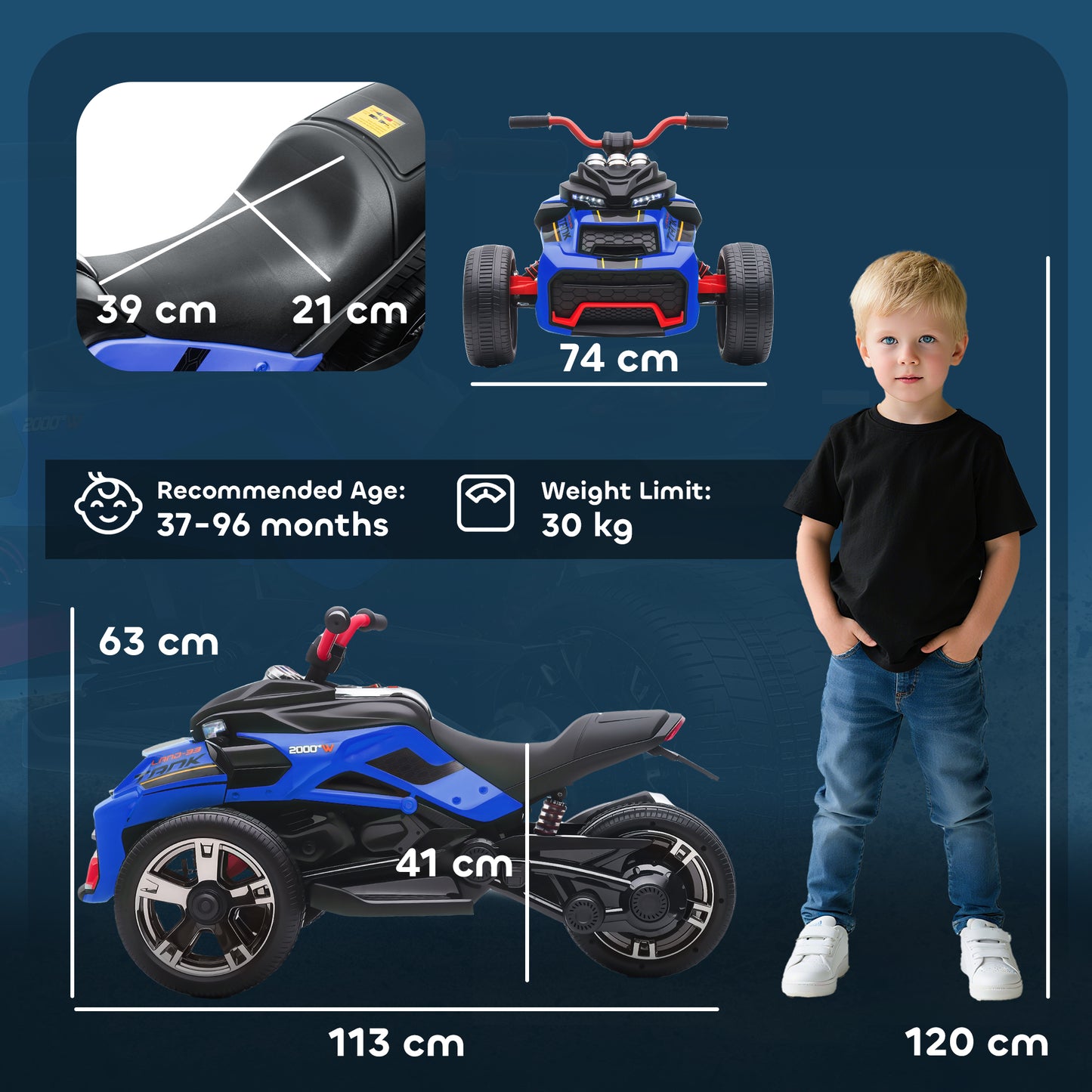 12V Kids Electric Ride On Car with 3 Wheeler, MP3 Player, Horn