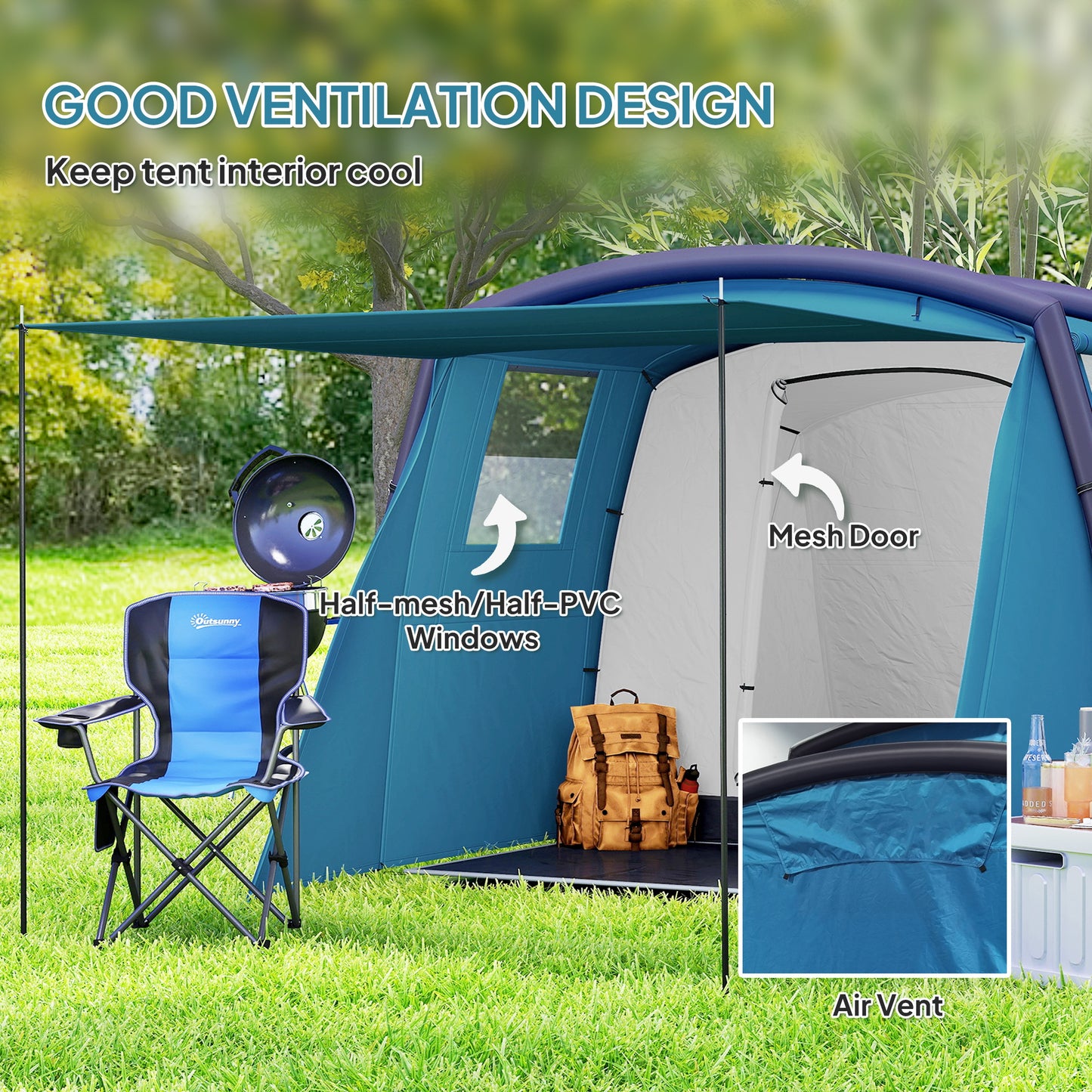 Inflatable 3-4 Man Tunnel Tent w/ Air Pump, Living Area & Vestibule