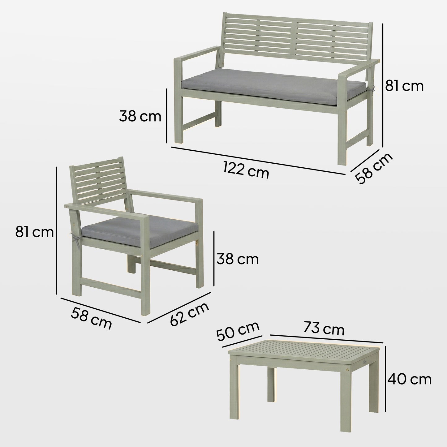 4 Seater Wooden Garden Furniture Set with Loveseat, Armchairs, Table