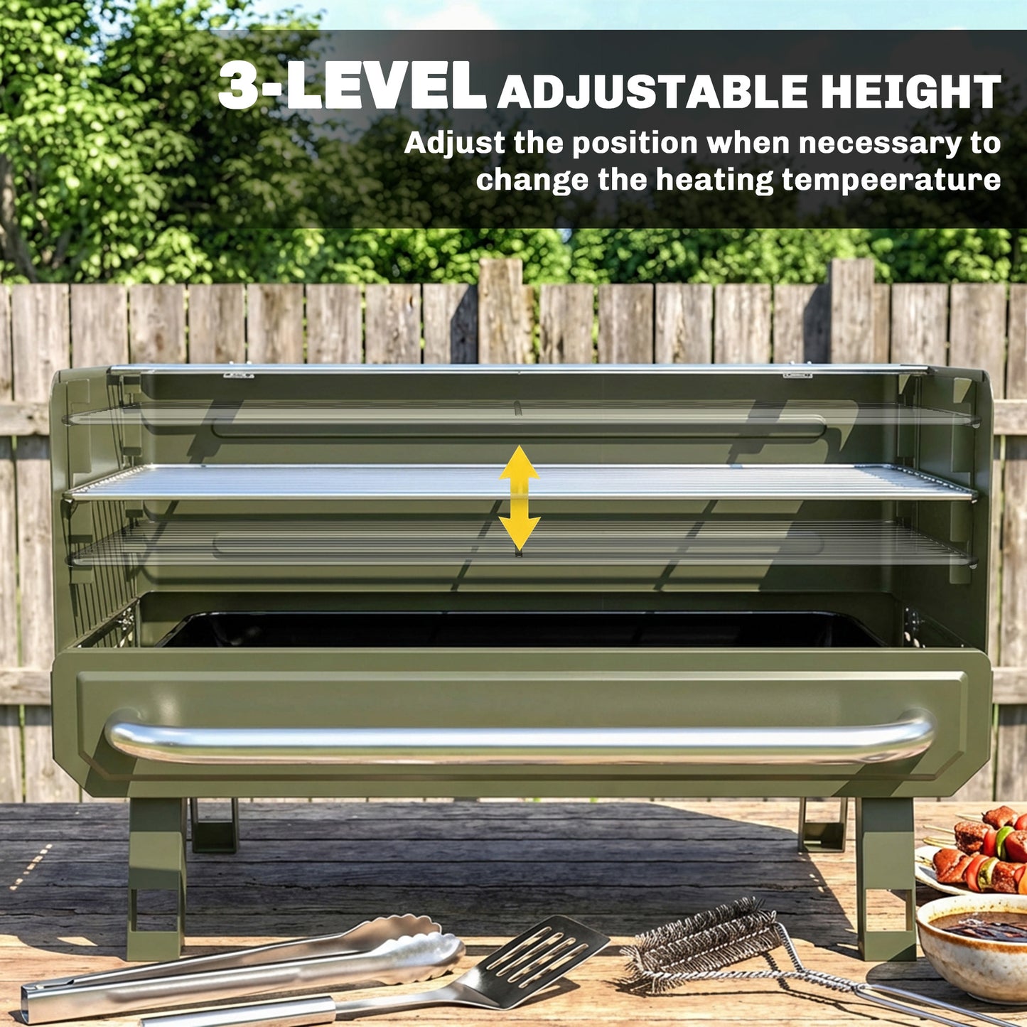 Portable BBQ Grill, Charcoal Barbecue Grill with Adjustable Grates