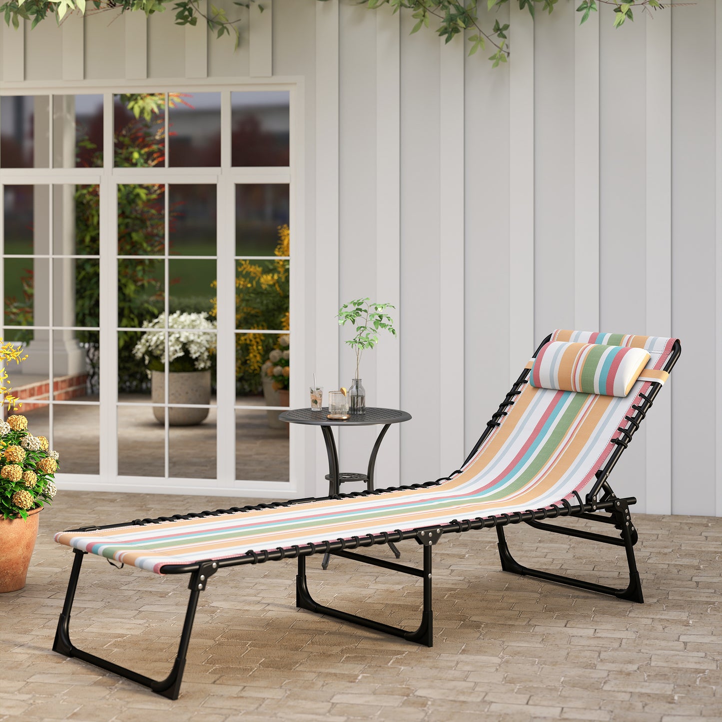 Folding Sun Lounger Beach Chaise Chair Garden Reclining Cot Camping