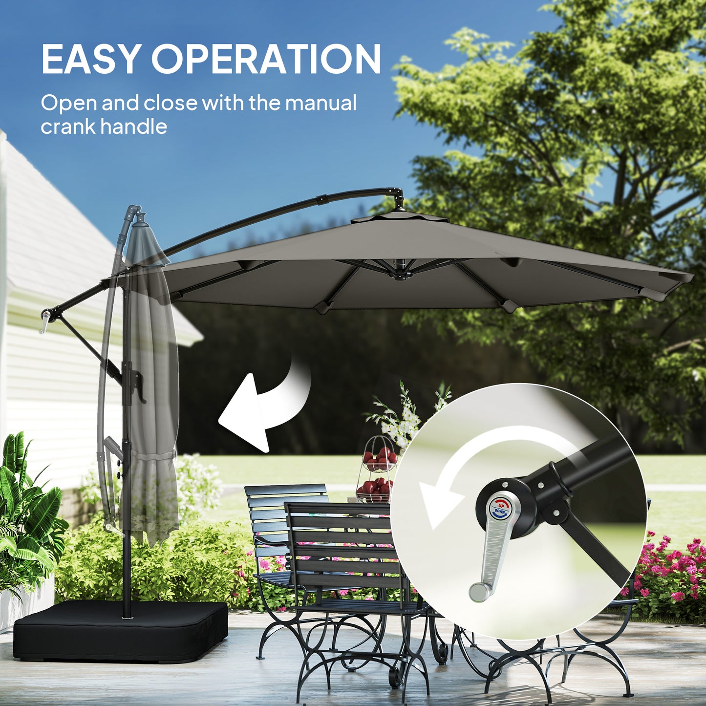 3 m Garden Cantilever Parasol with Cross Base, Sandbag