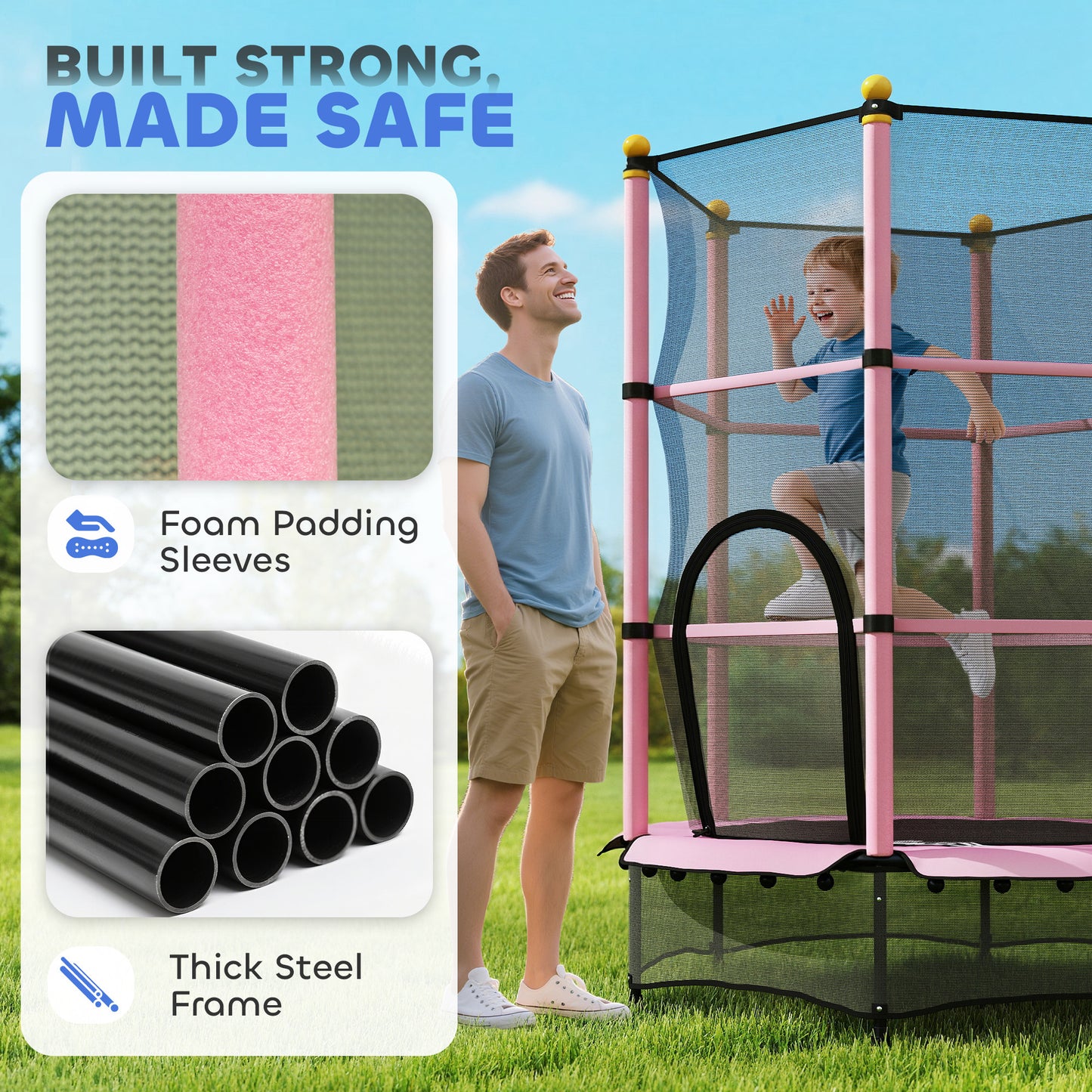 4.6FT/55" Kids Trampoline with Enclosure Net, Outdoor Indoor Use