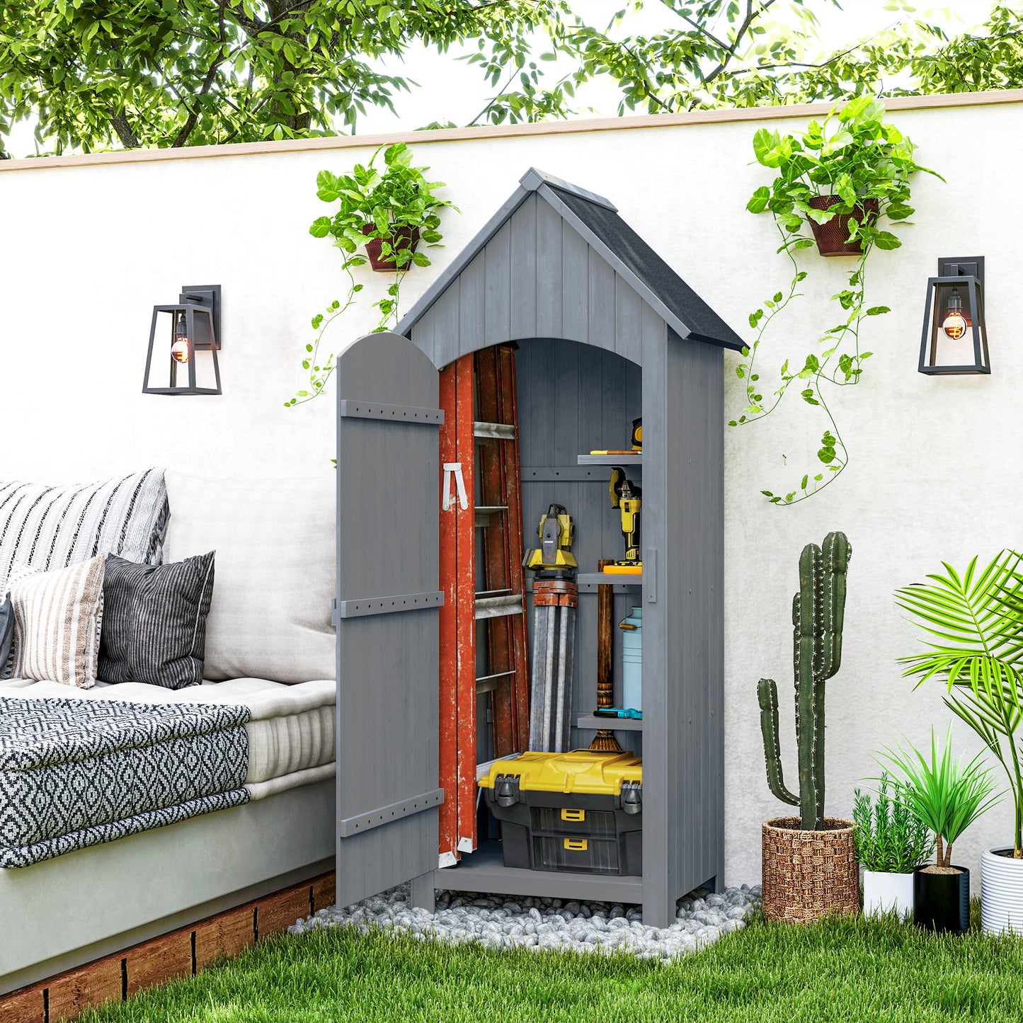 Wooden Garden Storage Shed with 3 Shelves