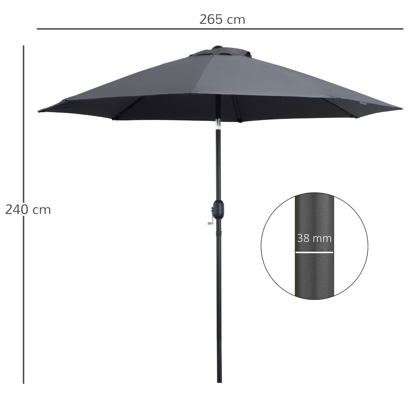 2.7M Garden Parasol Umbrella with Glass Fibre Ribs