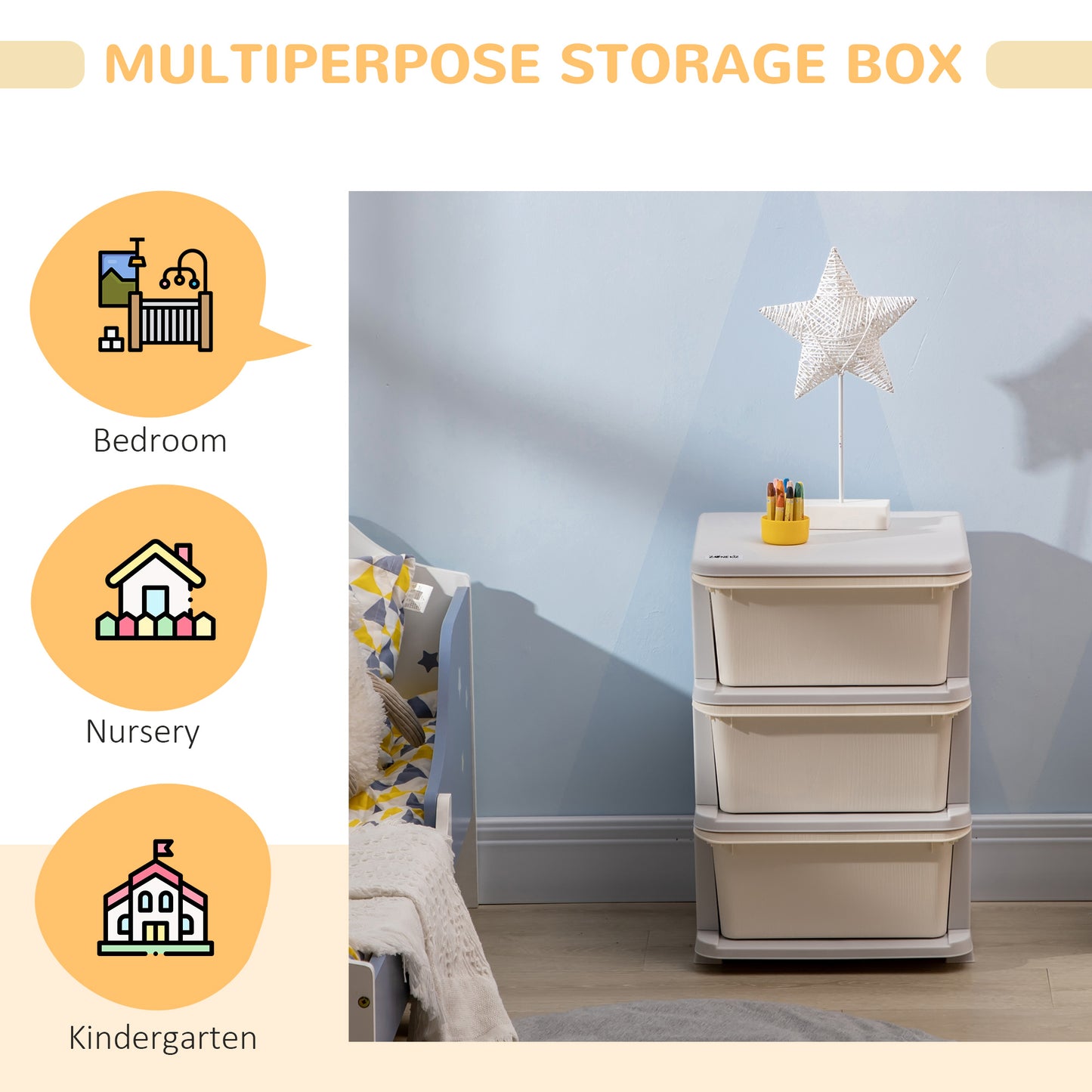 Three-Tier Kids Storage Boxes, with Three Drawers