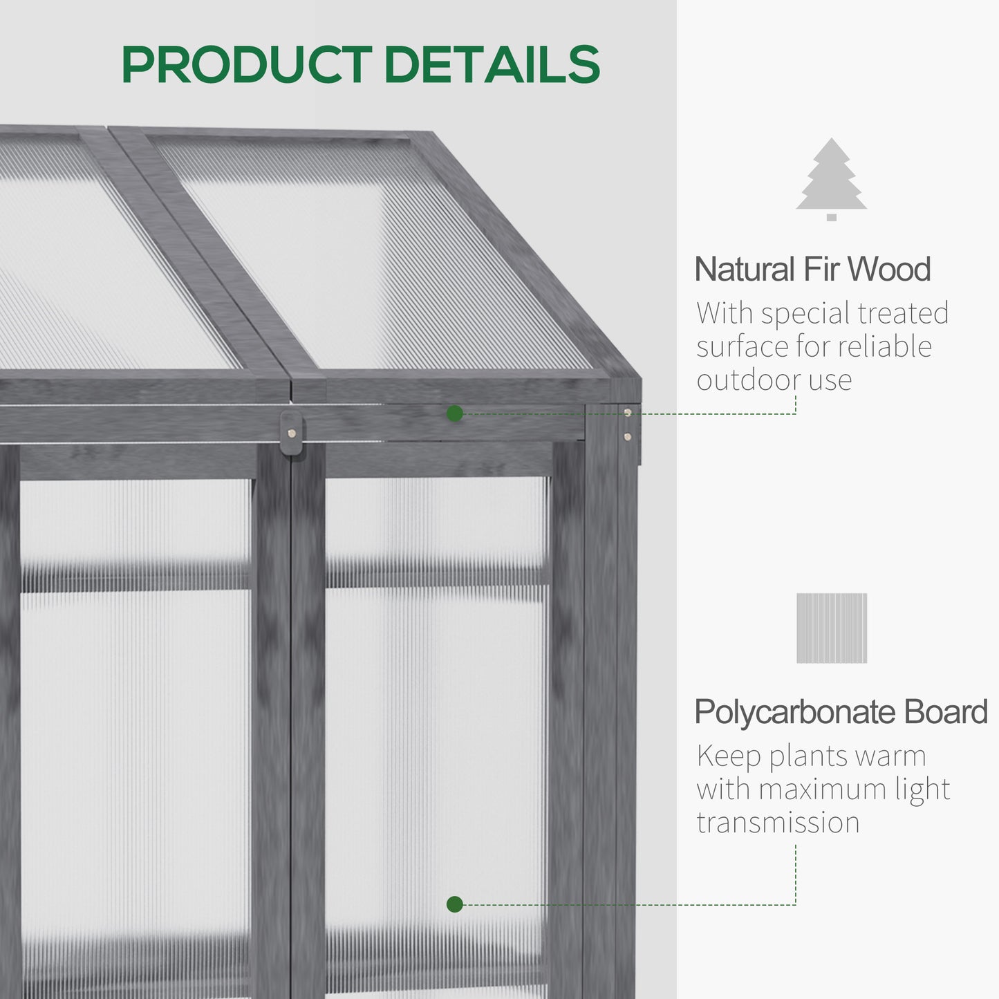Wooden Cold Frame Polycarbonate Greenhouse with Openable Top Cover