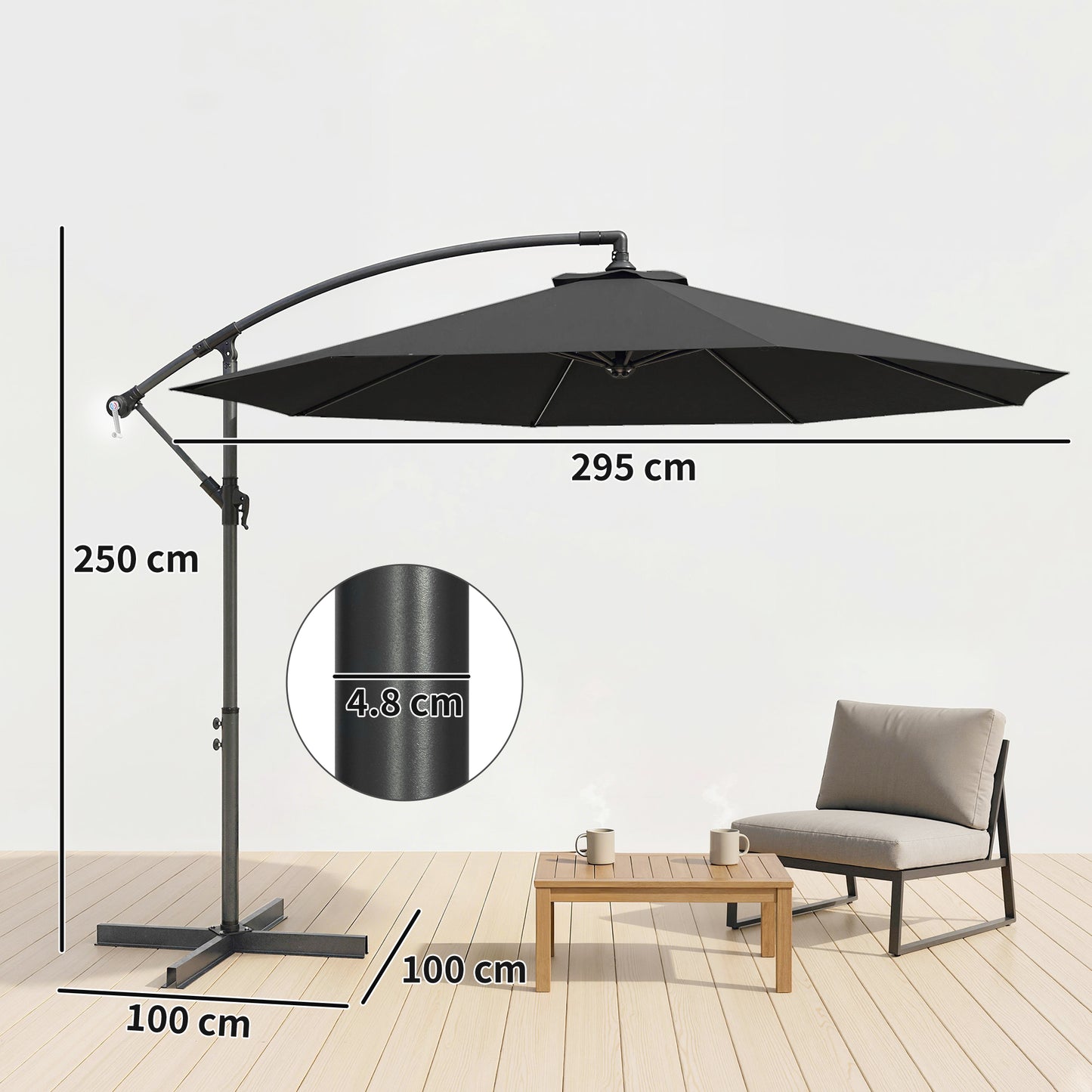 3m Overhanging Cantilever Parasol, with Cross Base (3)