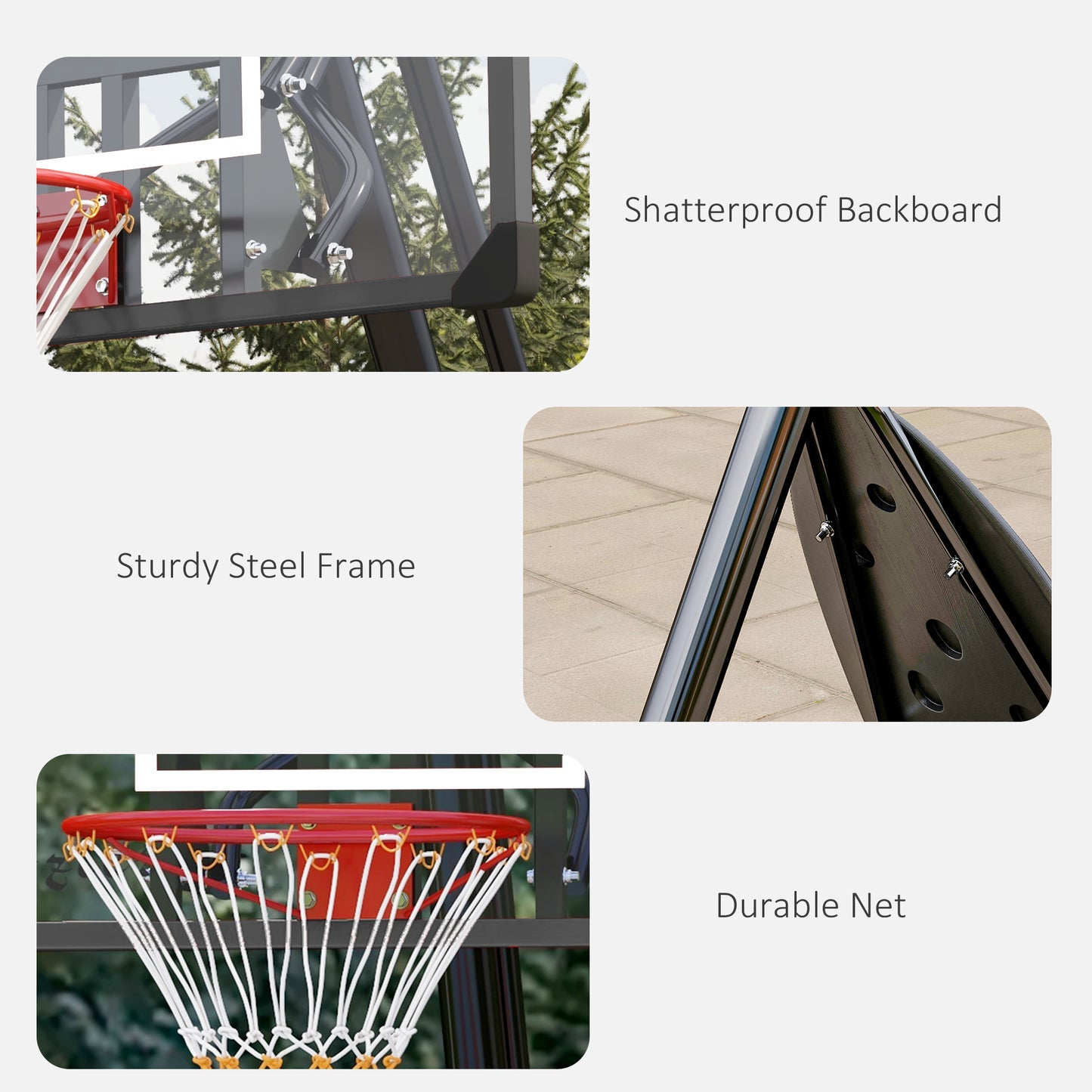 2.4-2.9m Adjustable Basketball Hoop and Stand with Weighted Base