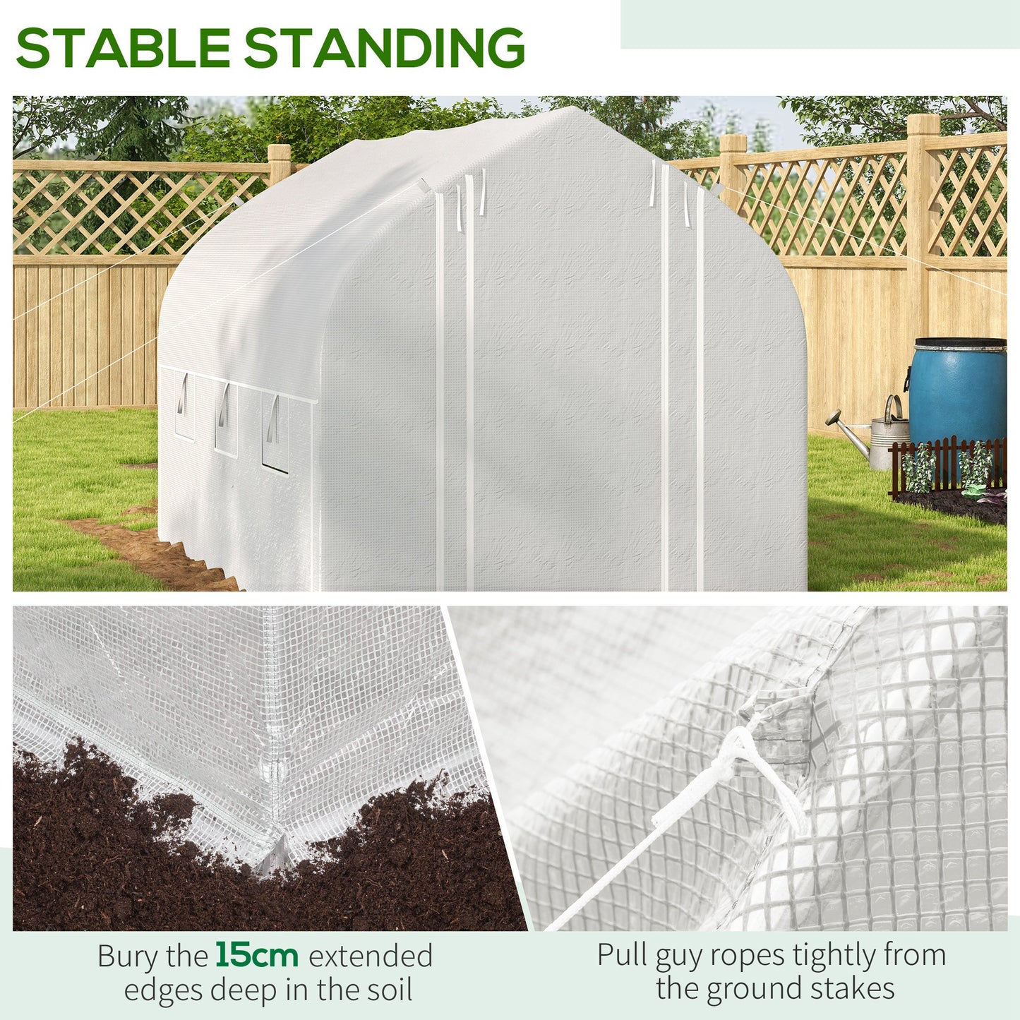 3 x 2(m) Walk-in Polytunnel Greenhouse, Zipped Roll Up Sidewalls