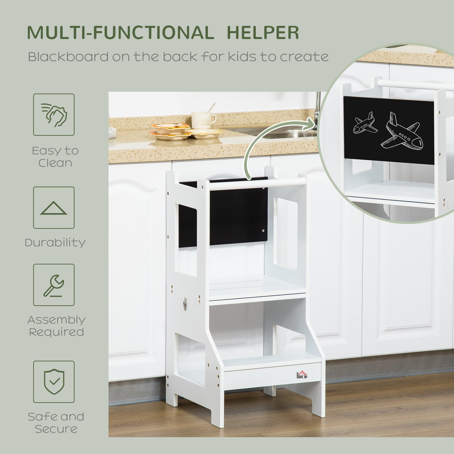 2 in 1 Kids Kitchen Step Stool with Safety Rail Toddler Steps