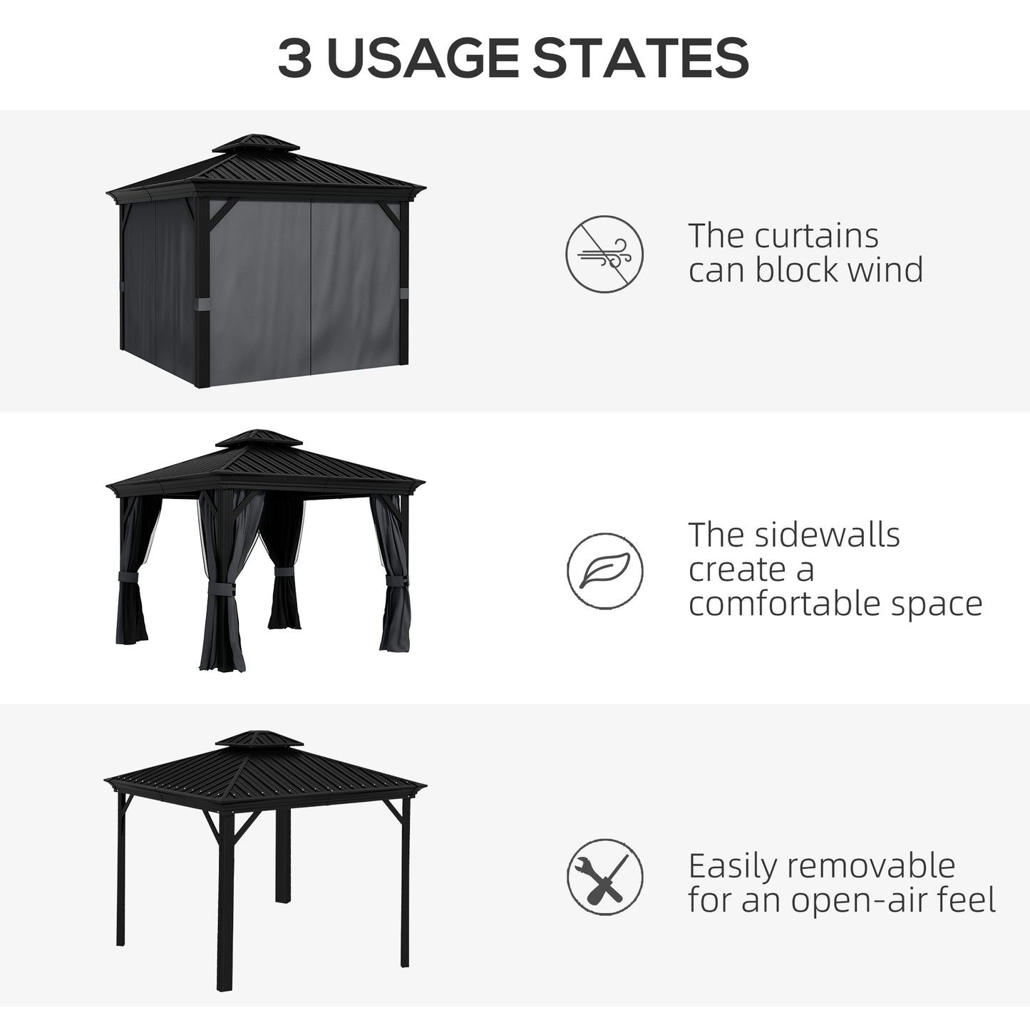 3.65 x 3m Aluminium Hardtop Gazebo, with Accessories