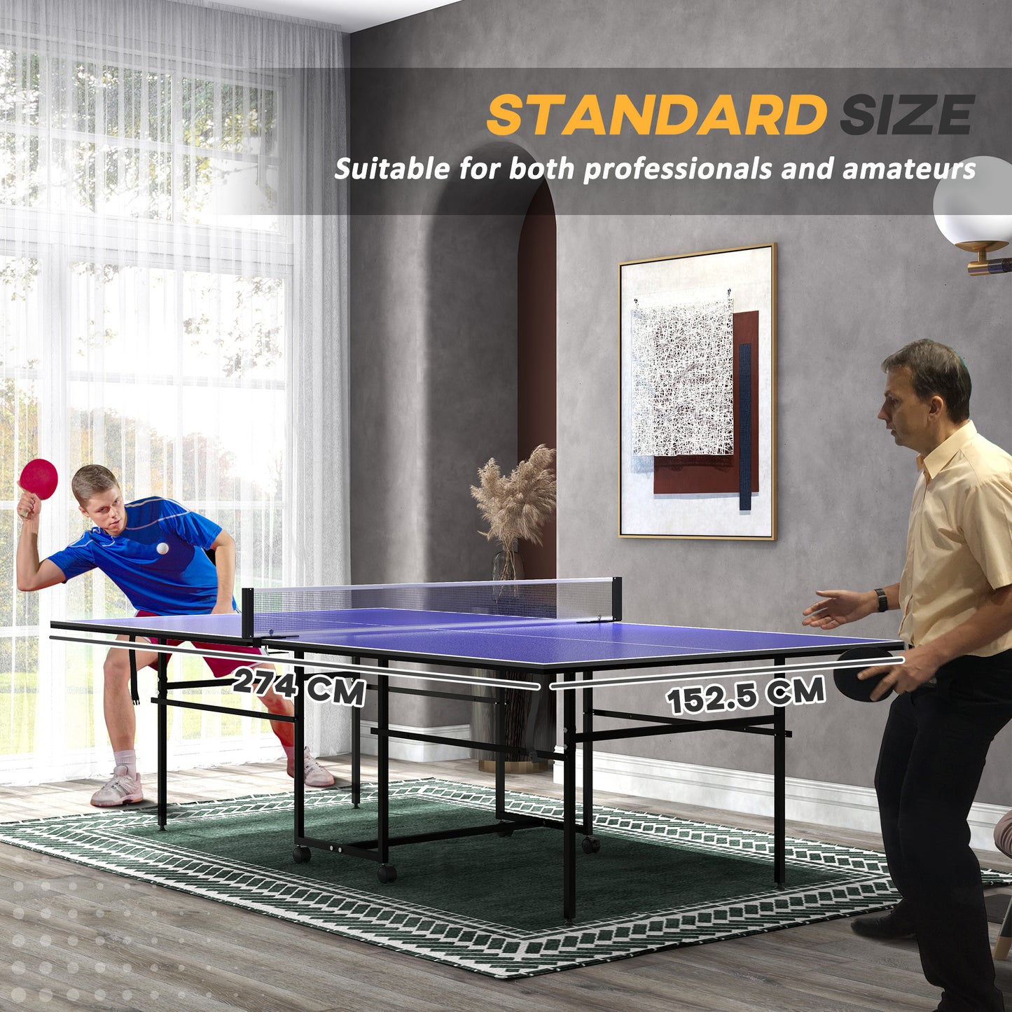 9FT Folding Table Tennis Table with Four Wheels, for Indoor Use