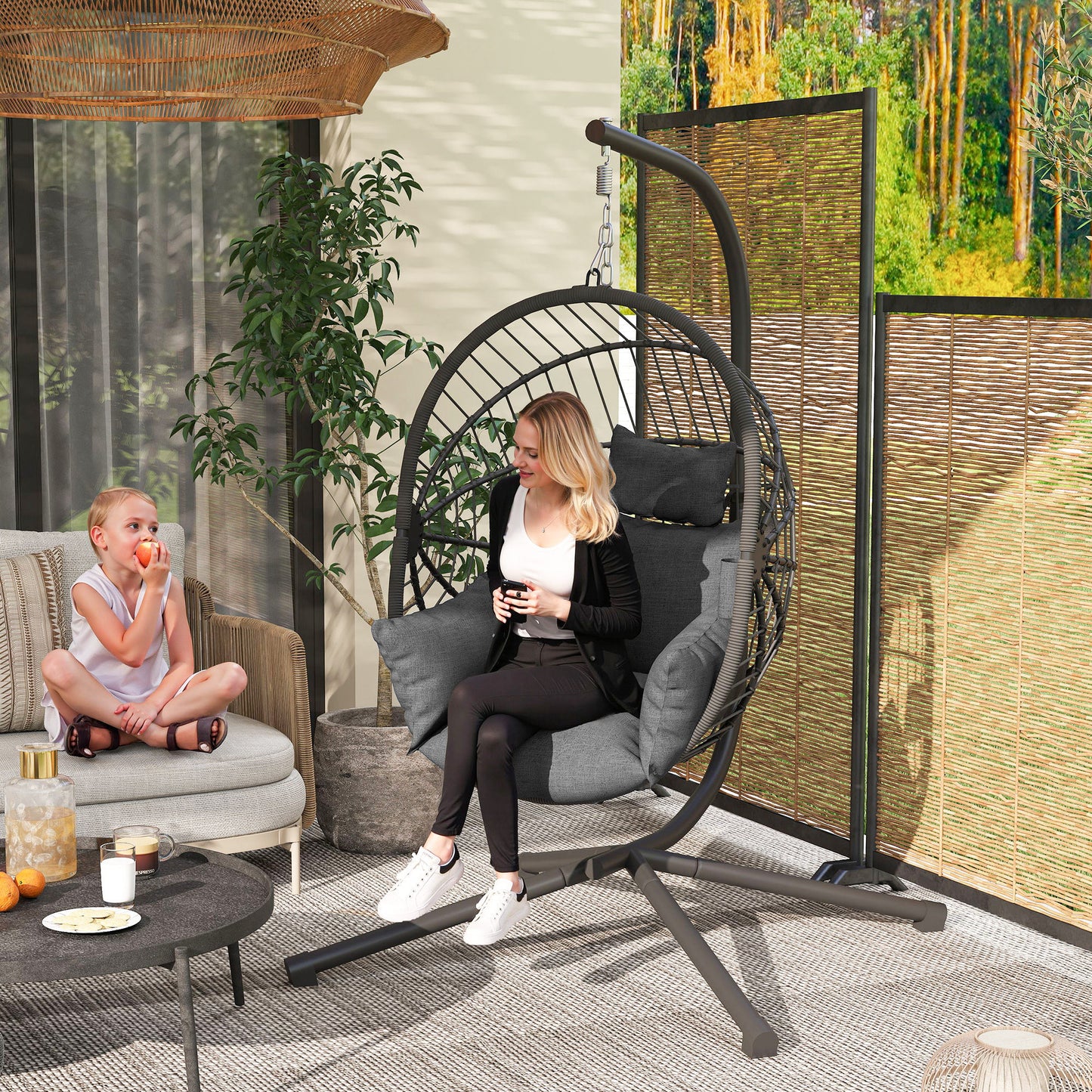 Metal Stand Hanging Egg Chair, with Full Body Padded Seat