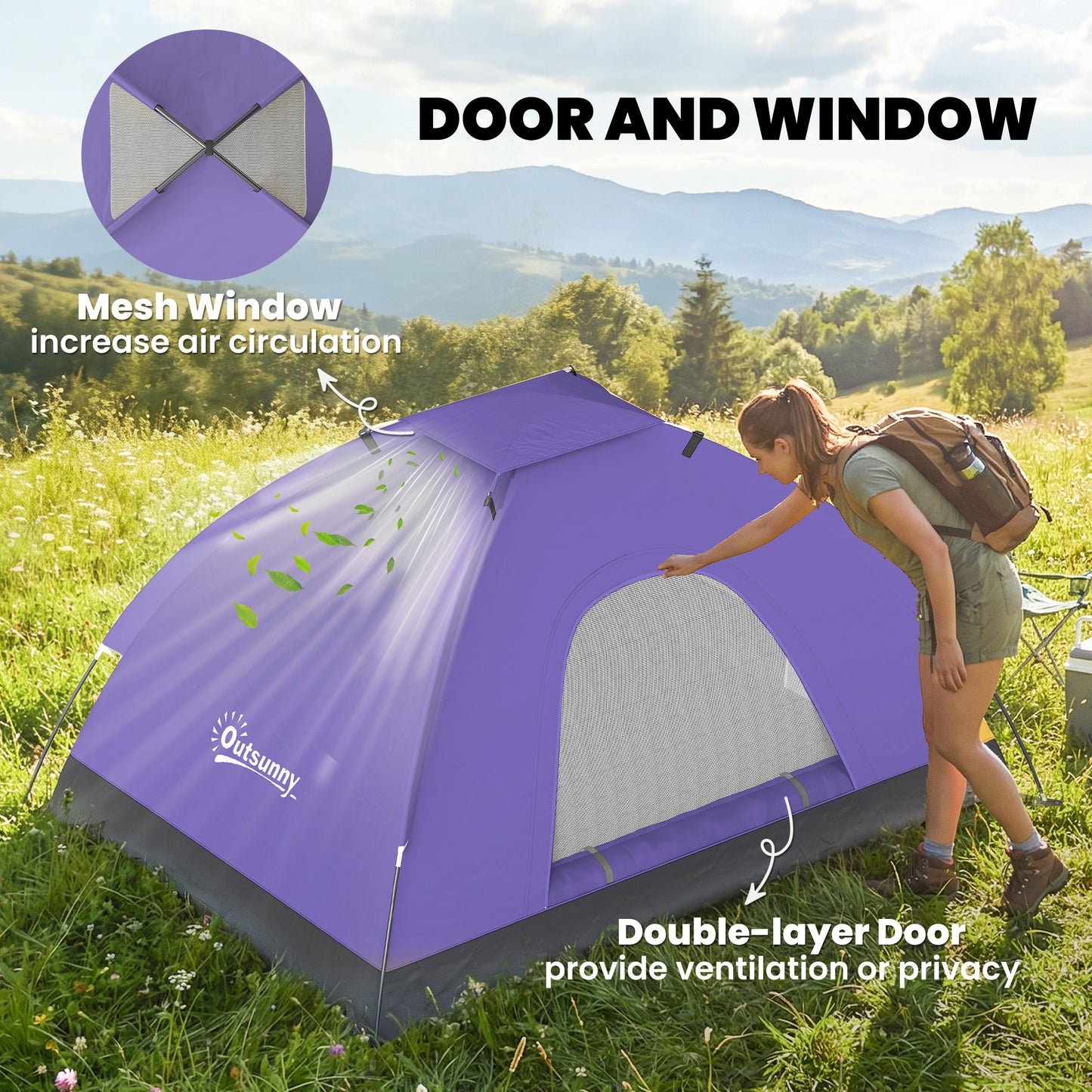 2 Person Camping Tent, Dome Tent with Zipped Doors, Storage Pocket (1)