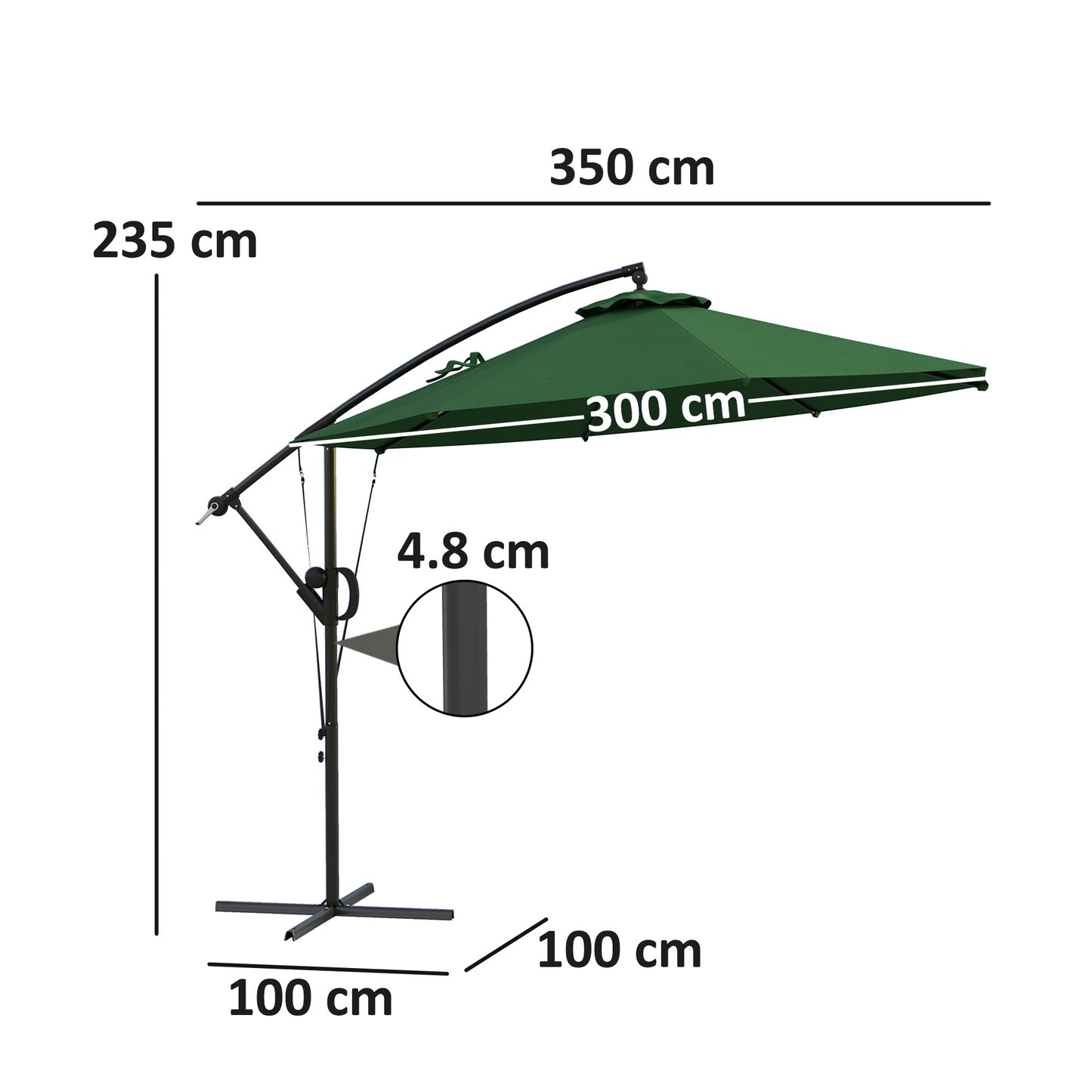 3(m) Garden Cantilever Parasol with Cover and Wind Protection Strap