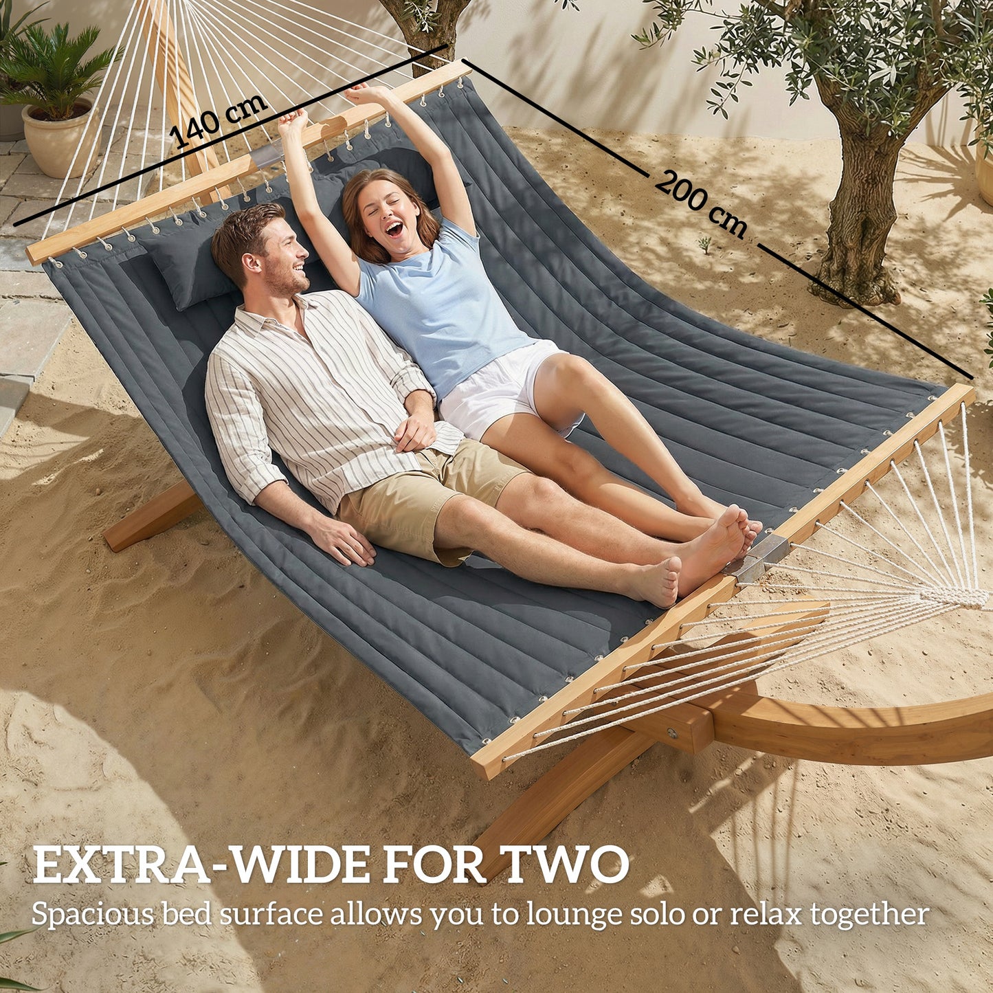 Double Hammock 2 Person Swing Bed with Spreader Bars, Pillows, Pad