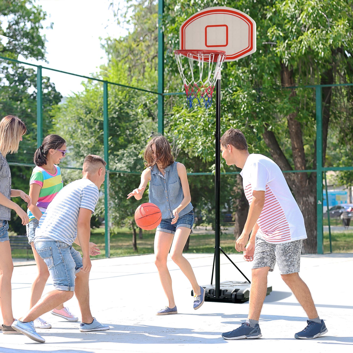 Portable Basketball Stand 170-197cm Adjustable Height Sturdy Rim