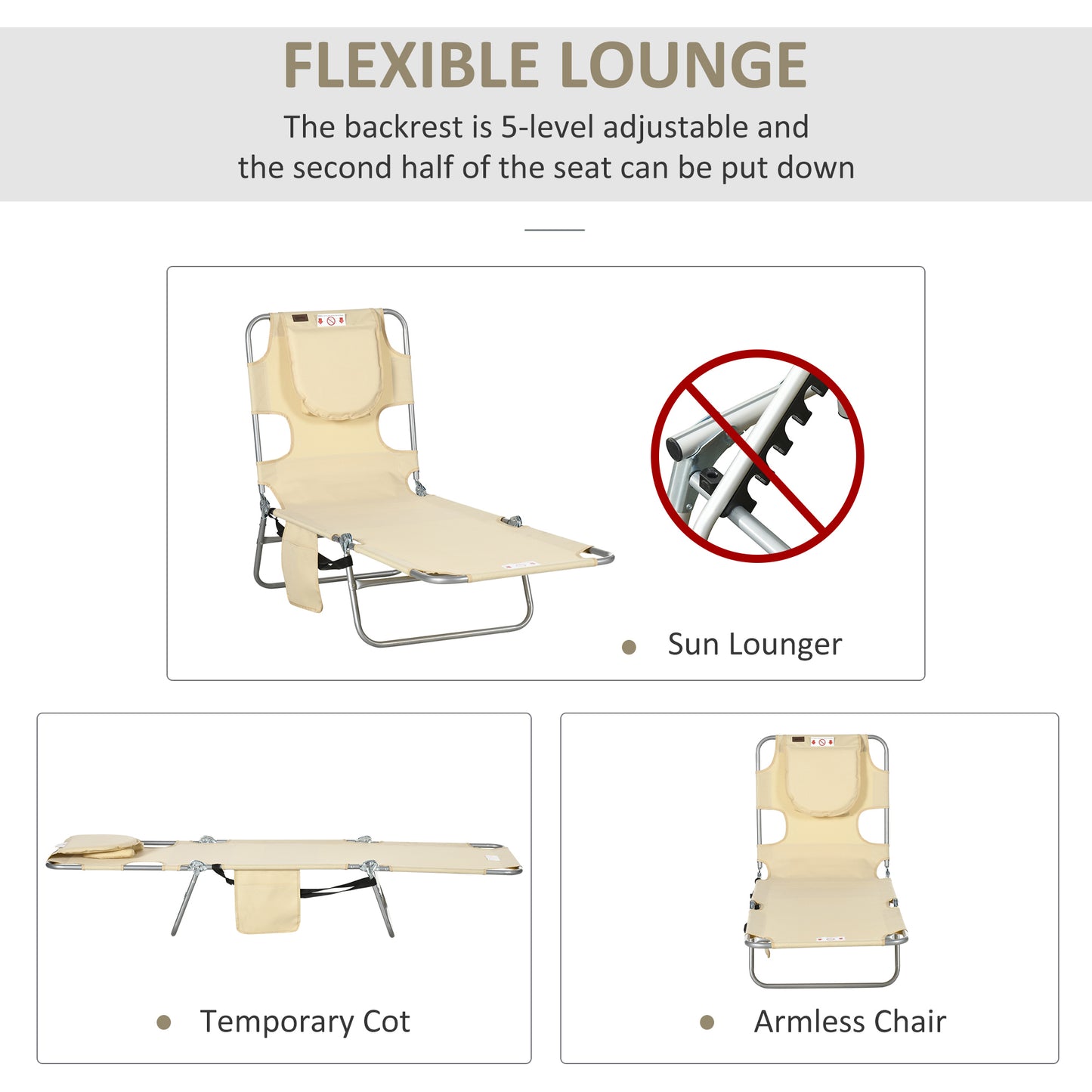 Foldable Sun Lounger, Beach Chaise Lounge with Reading Hole