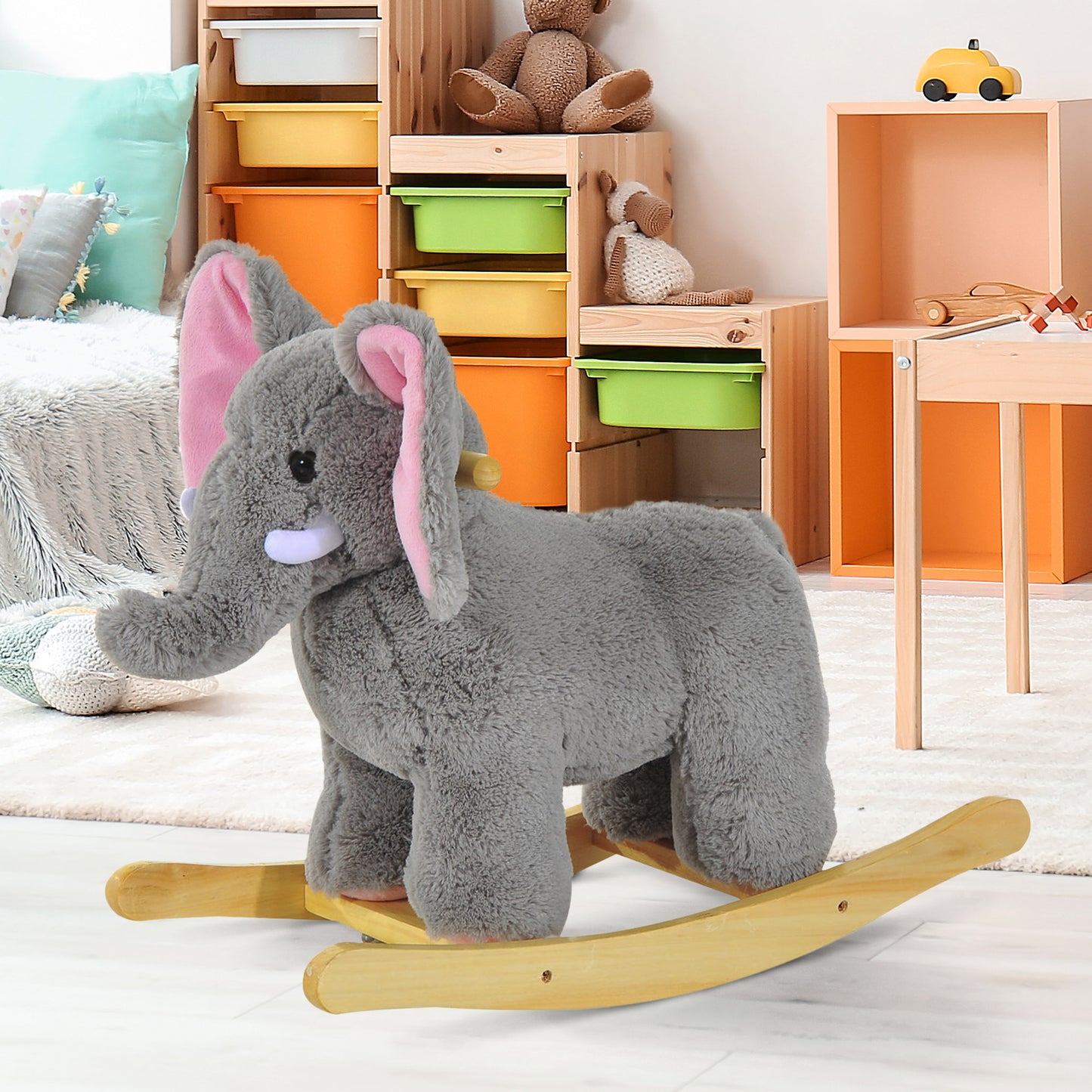Kids Children Rocking Horse Plush Ride on Animal Wooden Riding