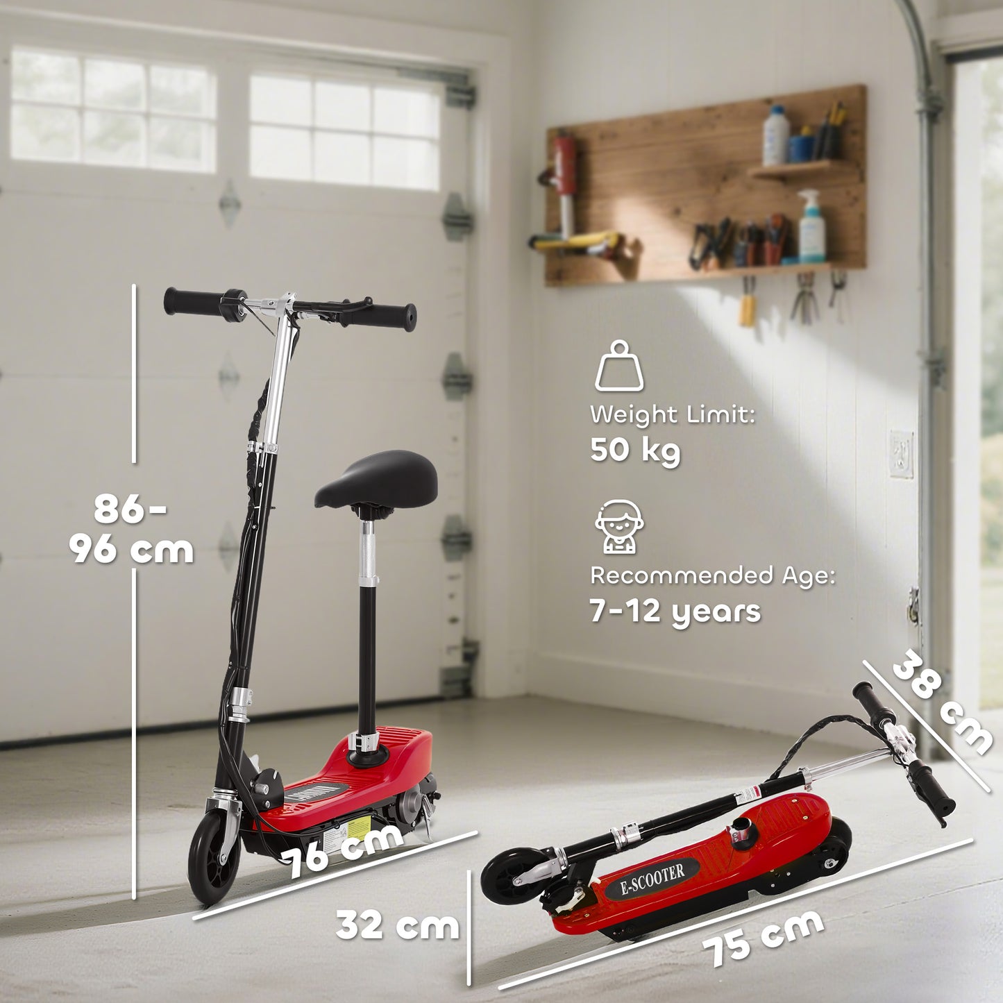 Powered Electric Scooter Ride-On, with Brakes, Adjustable Seat
