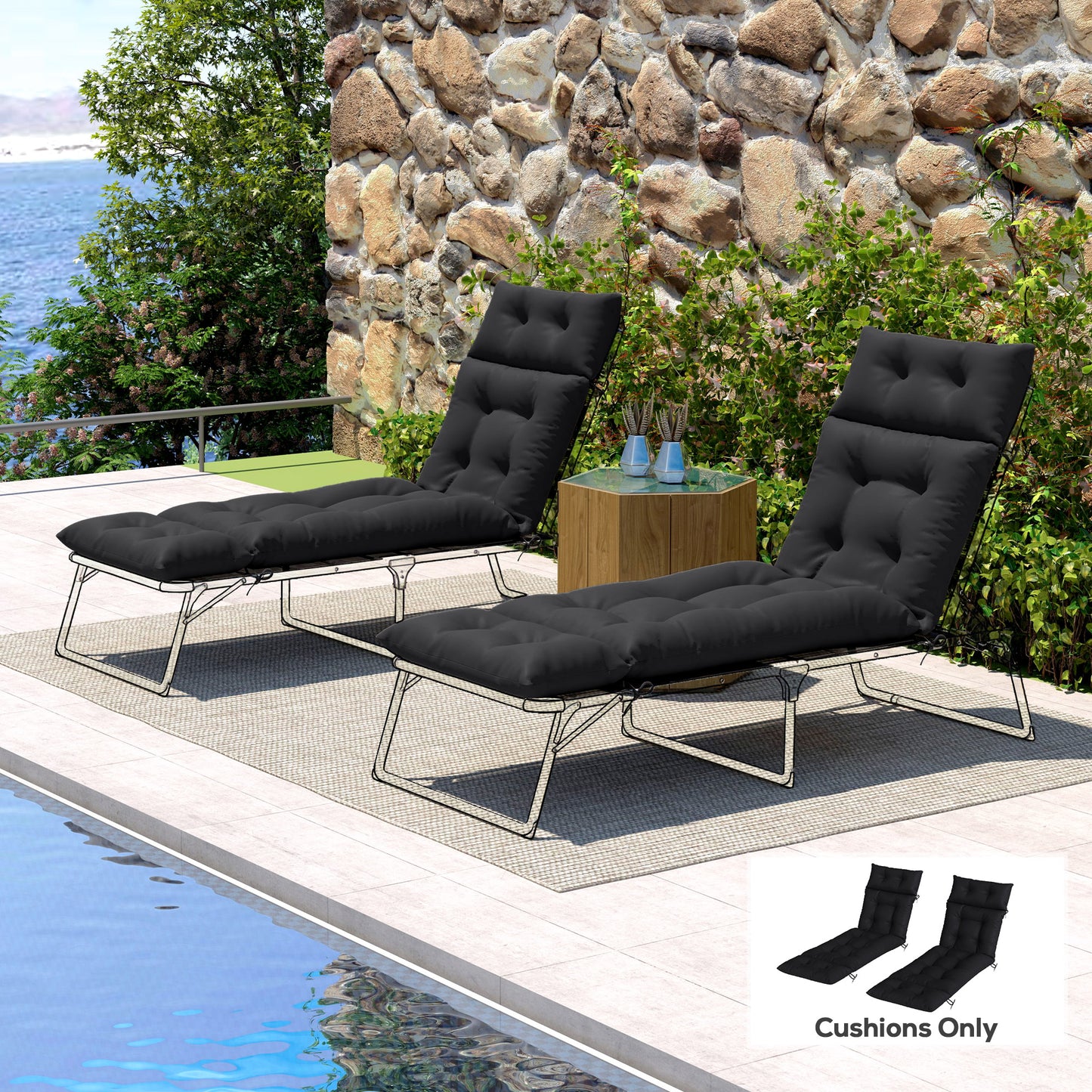 Set of Two 190 x 56cm Sun Lounger Cushions