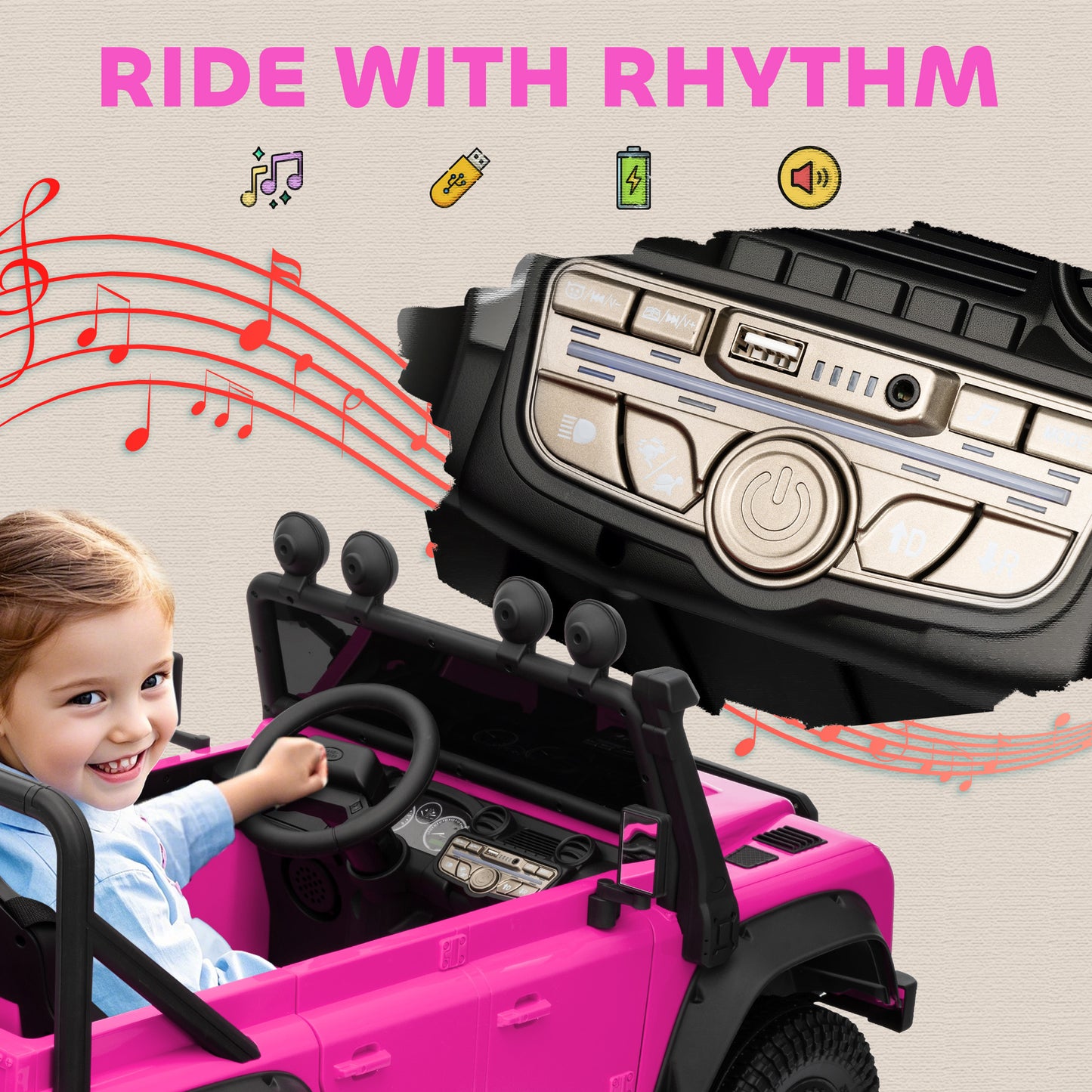 Kids Ride On Car with Remote Control, Music, Horn