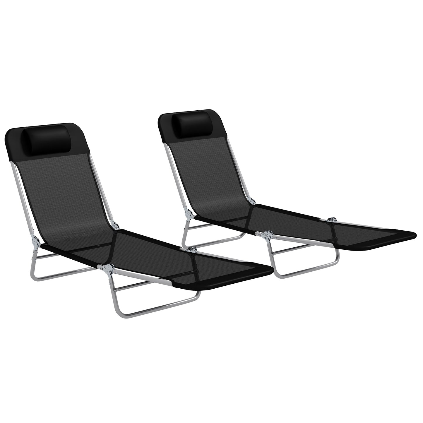 Set of Two Steel Frame Sun Loungers, with Reclining Backs (1)